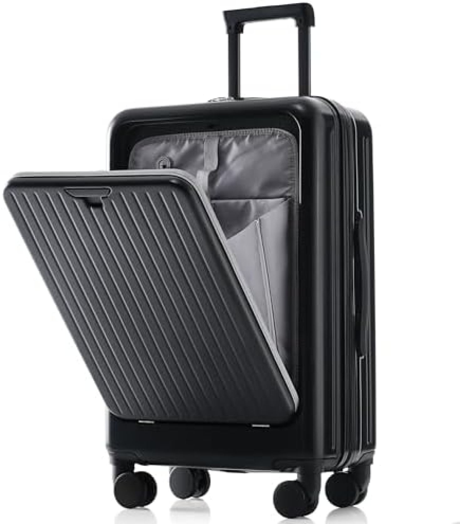 スーツケース フロントオープン 機内持ち込み キャリーケース USBポート ストッパー付き カップホルダー TSAロック搭載 フック付き ファスナー 耐衝撃 超軽量 静音 旅行 1~3泊 ブラック ビ|Libre777