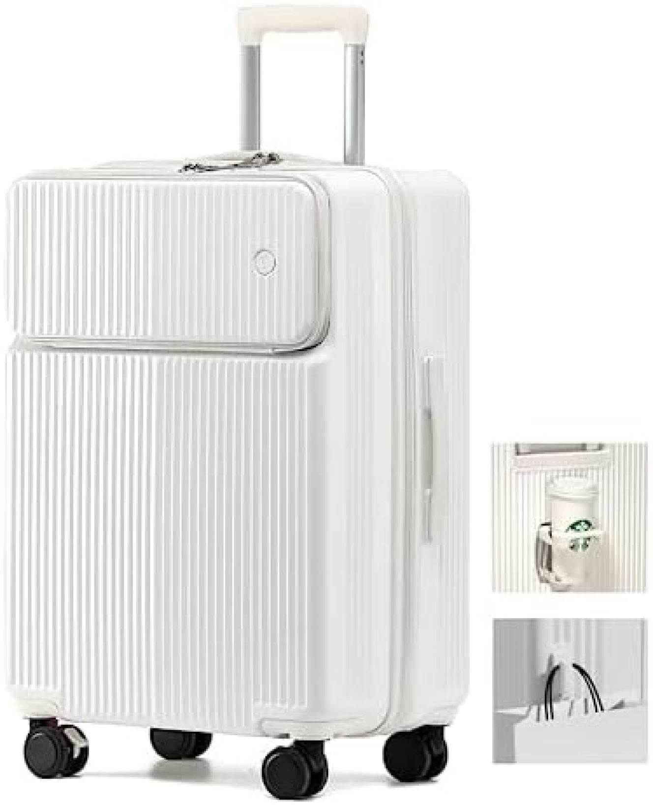 キャリーケース フロントオープン キャスター ストッパー付き スーツケース 機内持込 可愛い 多機能 トップオープンパソコンケース アルミフレーム キャリーバッグ カップホルダー付き キャスターロック