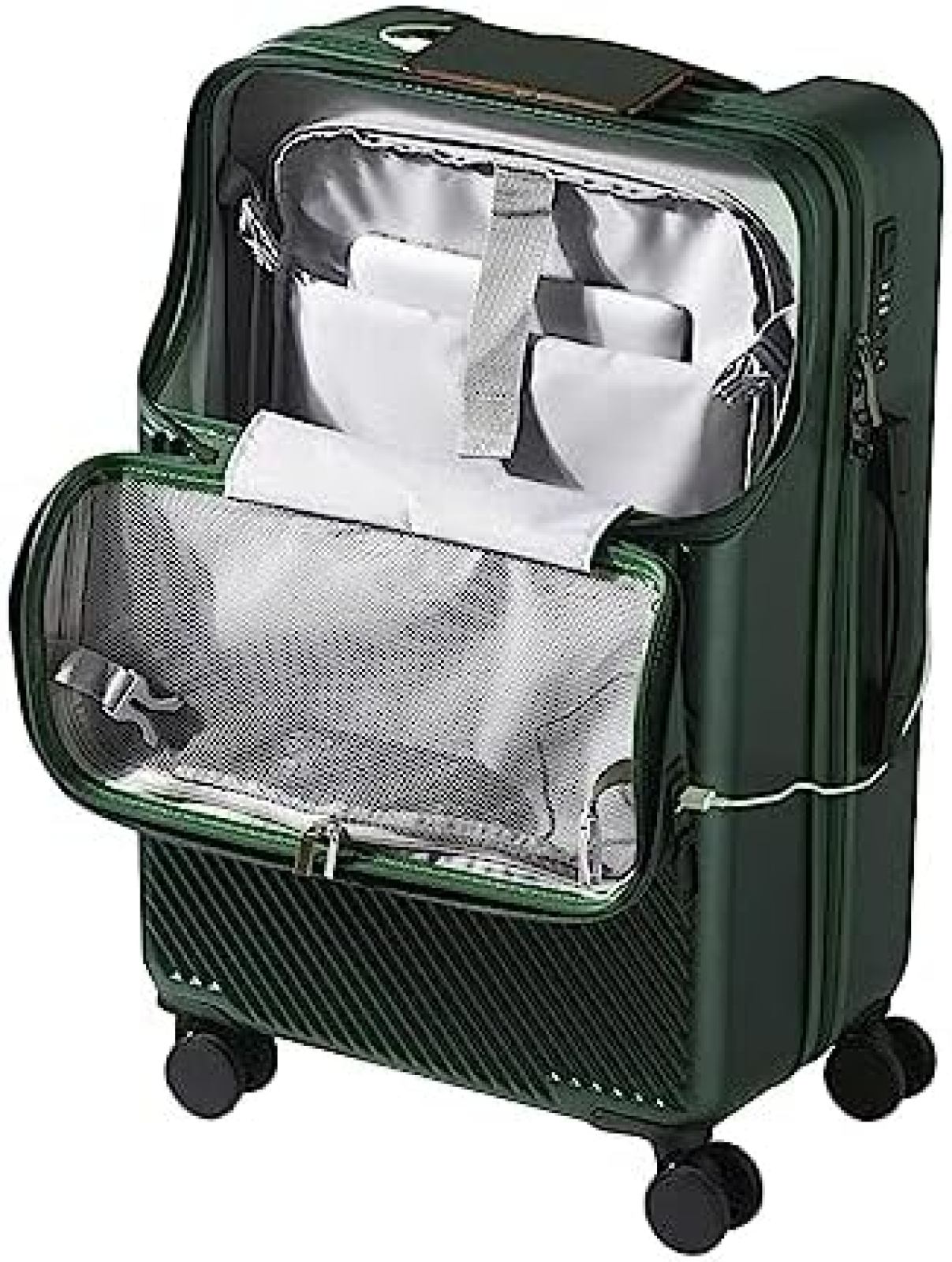 旅行バッグ usb界面付き添い人 機内持込 向こう正面開けっ広げ 持ちはこび入れもの 超軽さ キャリーバッグ ジッパー式 耐衝撃 静音ダブルキャスター TSAローク積み上げる 旅する出張 商行為（S大きさ 緑） 3