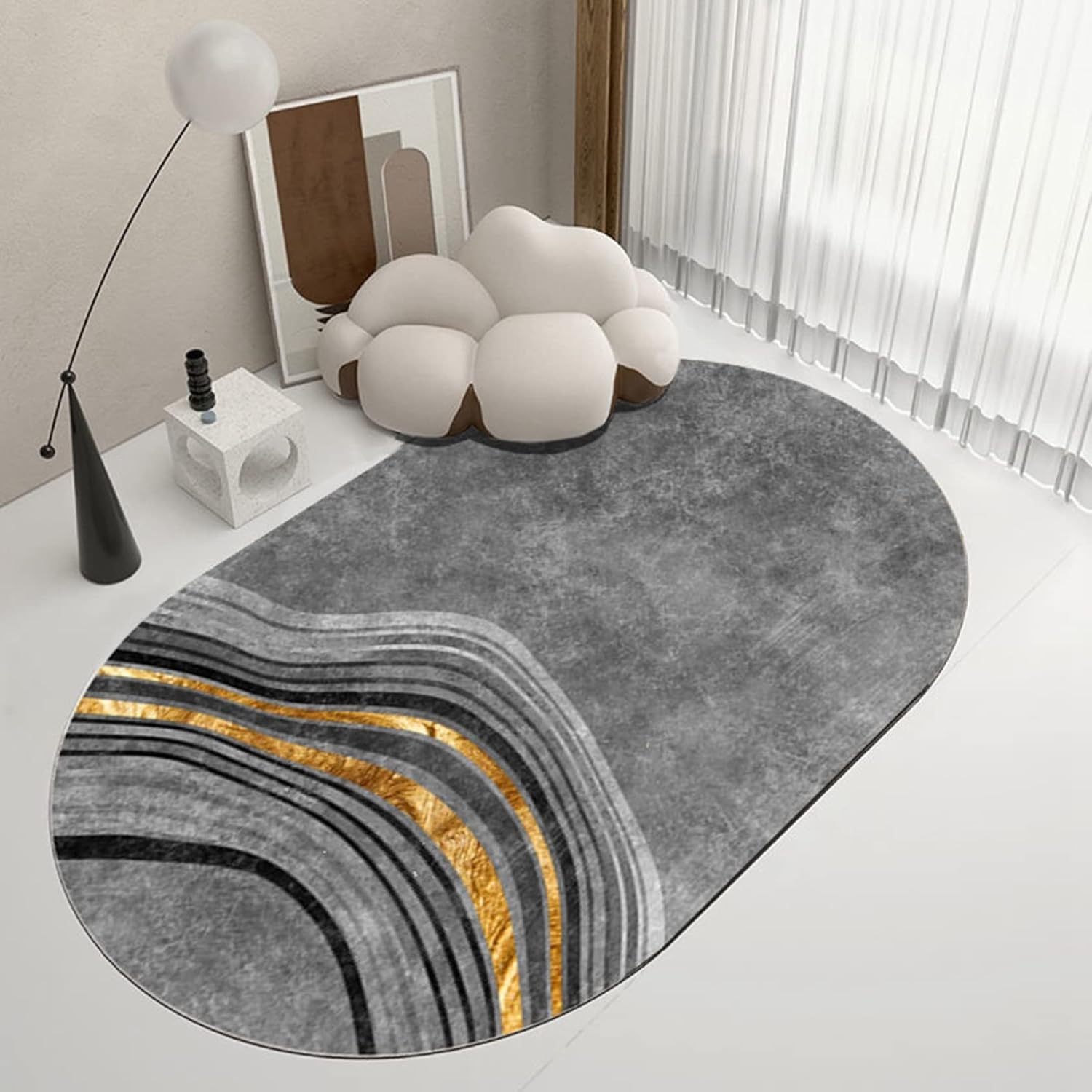 楕円 カーペット 160X230cm ラグマット 楕円形 ラグカーペット 楕円ラグカーペット 楕円絨毯 厚み6mm 北欧ラグマット 軽量 洗える 滑り止め 防音 おしゃれ モダン 春夏秋 りピングラグ