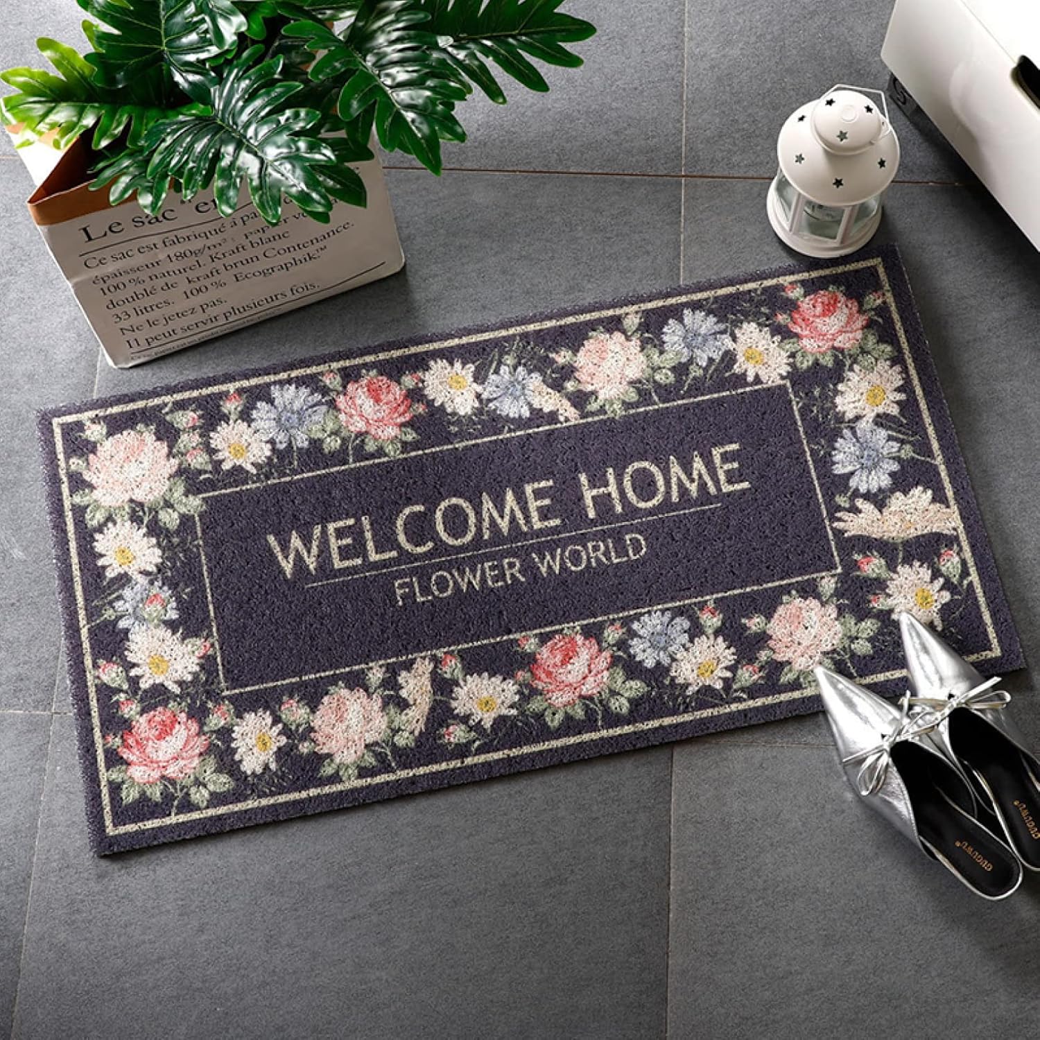 玄関マット 屋外 40*60CM かわいい おしゃれ 洗える 泥落とし 半円形マット 玄関 ウェルカム welcome エントランスマット 薄型 スタイル 室内 ドアマット 北欧風 玄関PVCマット｜Libre777
