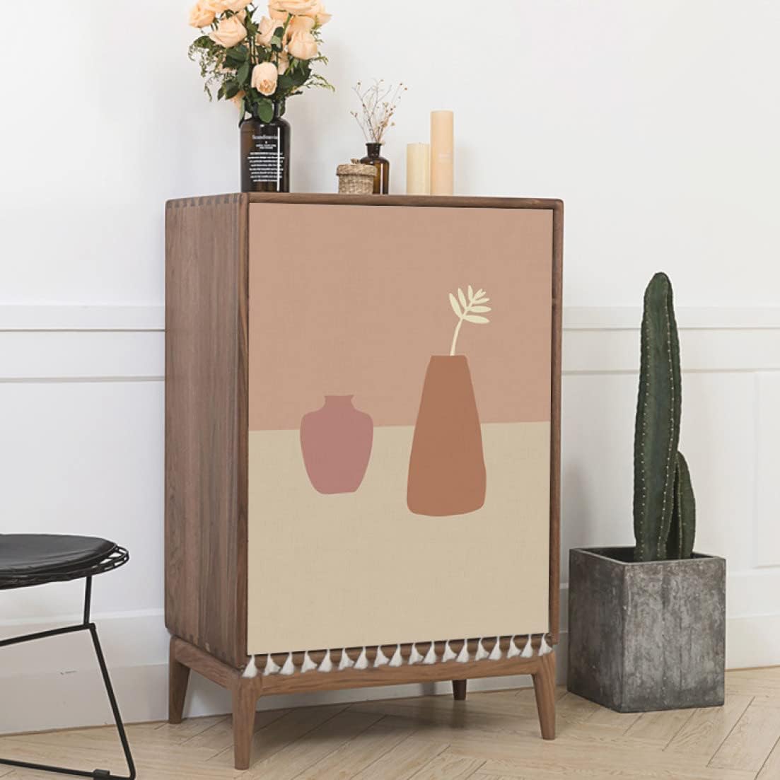 ミニカーテン カラーボックス 40*80cm 花 フラワー 棚 ラック 北欧 線画 裏 隠す 観葉植物 ボタニカル インテリア 目隠し 布 おしゃれ カバー 縦置き カーテン タペストリー 装飾 ナチ|Libre777