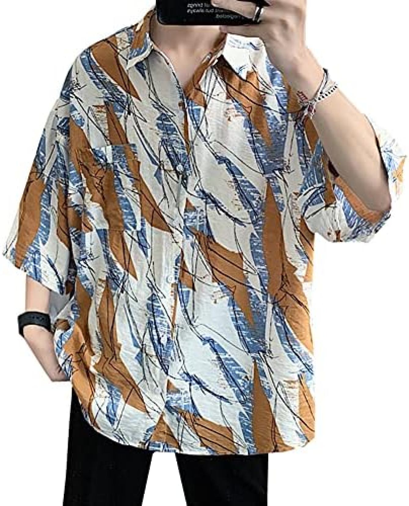 半袖プルオーバー 気が大きい大きさ メンズ アロハシャツ 柄 不規則さ 羽織 心地よい 開襟プルオーバー 夏 名取り草落ちこむ 通気性 速乾 周遊 儀式用 砂浜 M-2XL