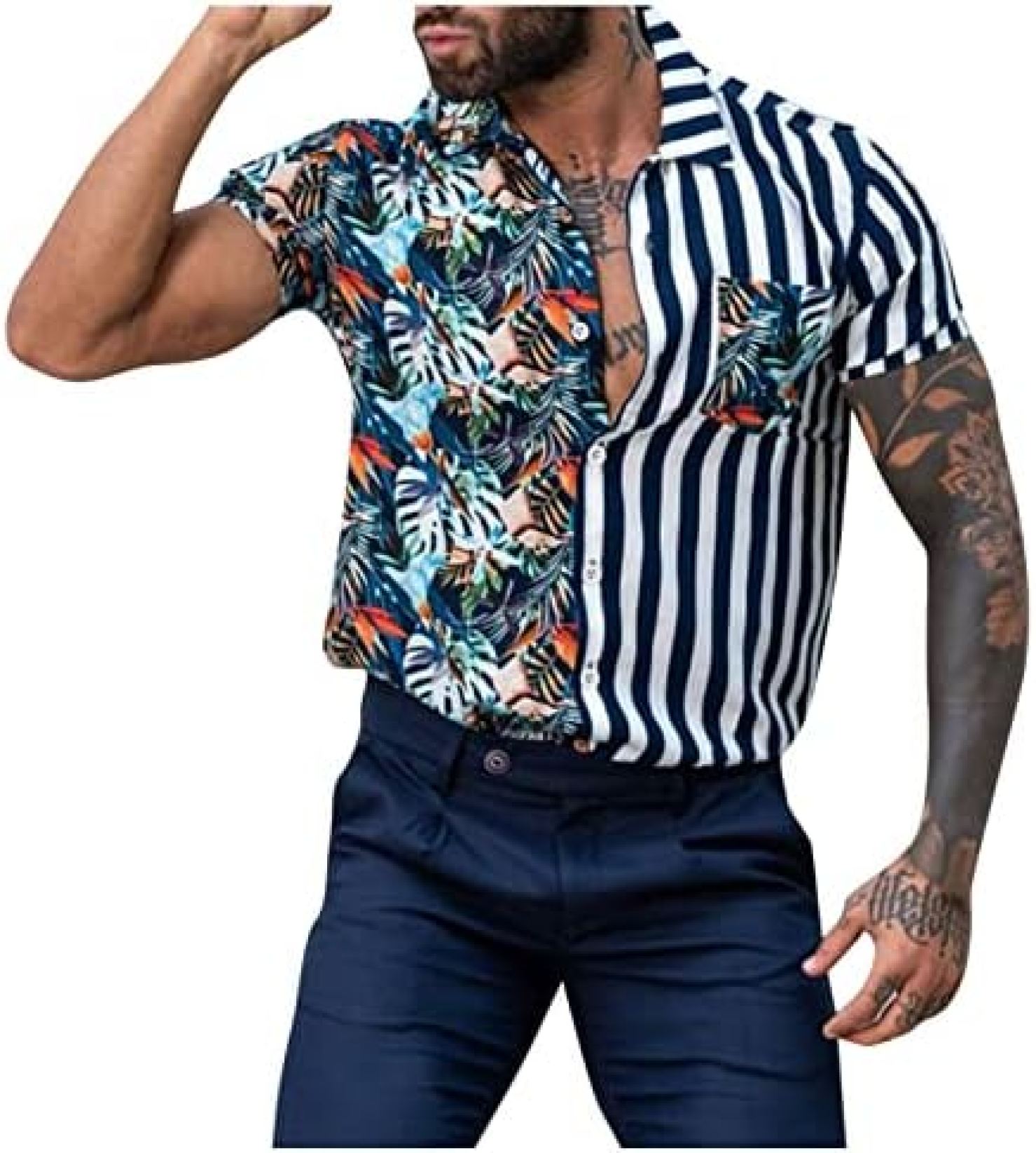 シャツ メンズ 半袖 カジュアル 大きいサイズ S-5XL ワイシャツ おしゃれ 総柄シャツ 夏服 アロハシャツ ビーチシャツ オシャレ プリントシャツ ボタンダウン 開襟シャツ