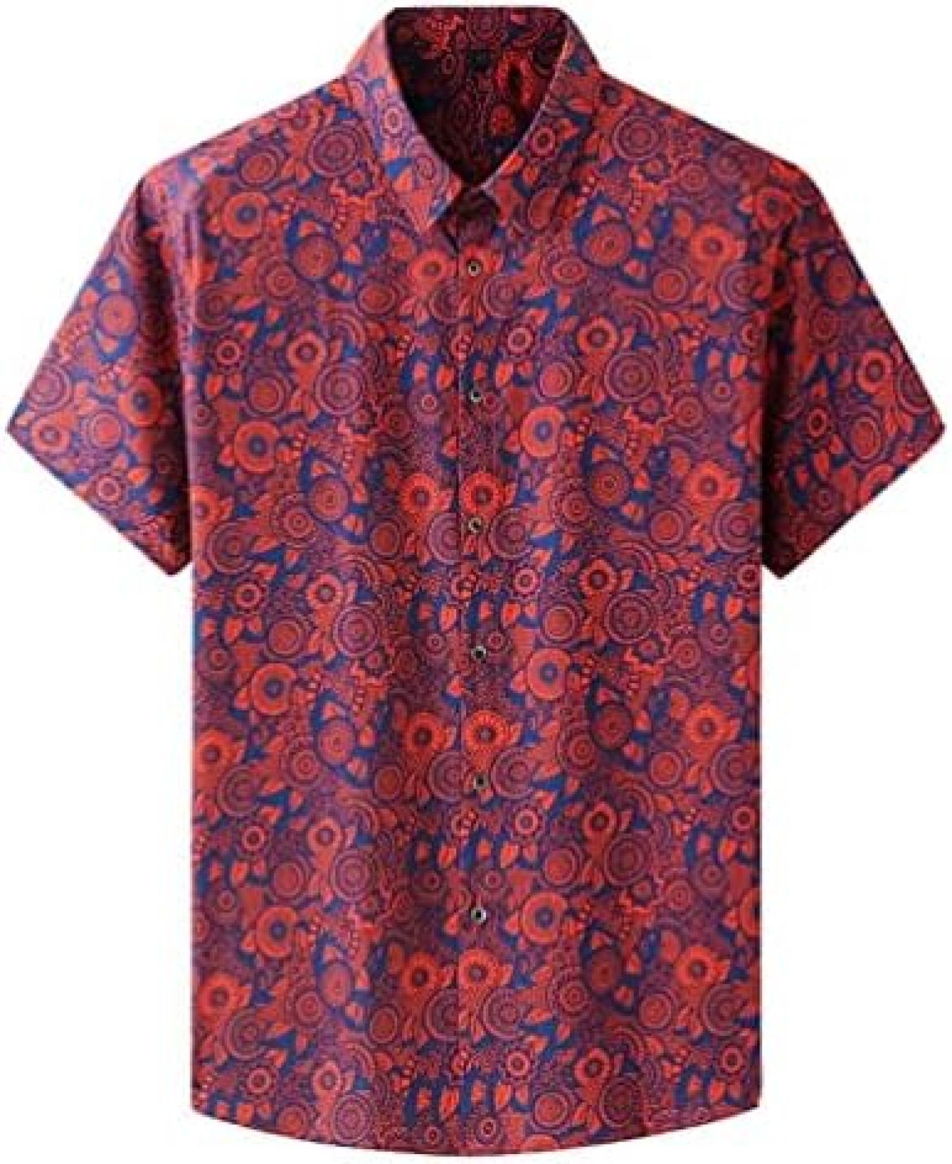 心地よいプルオーバー 半袖 メンズ アロハシャツ 気が大きい大きさ L-10XL 花柄プルオーバー 種類釣りあい 成人男性用 通気 薄っぺら 夏 たまり場 開襟プルオーバー オシャレ 赤いこと