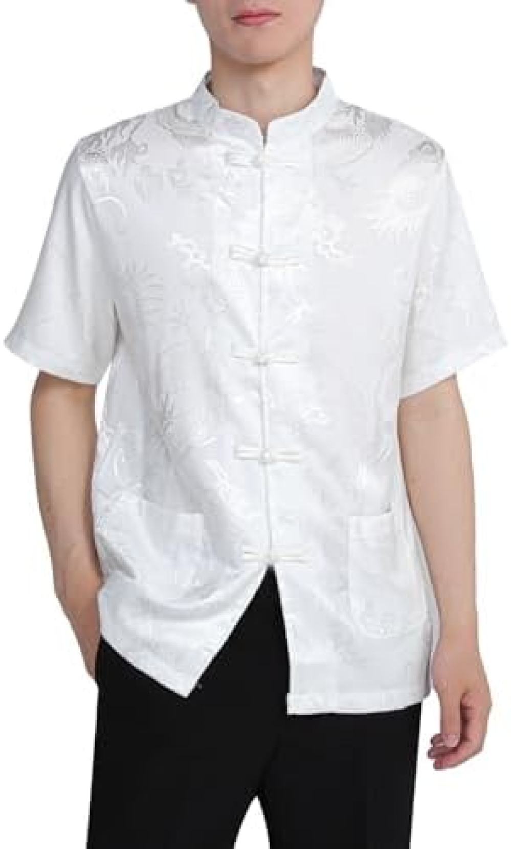 メンズ プルオーバー 半袖 M-5XL 夏服 照明ランプ色合い 瀬戸もの名取り草 光輝 冷やりとした 刺? 黒白