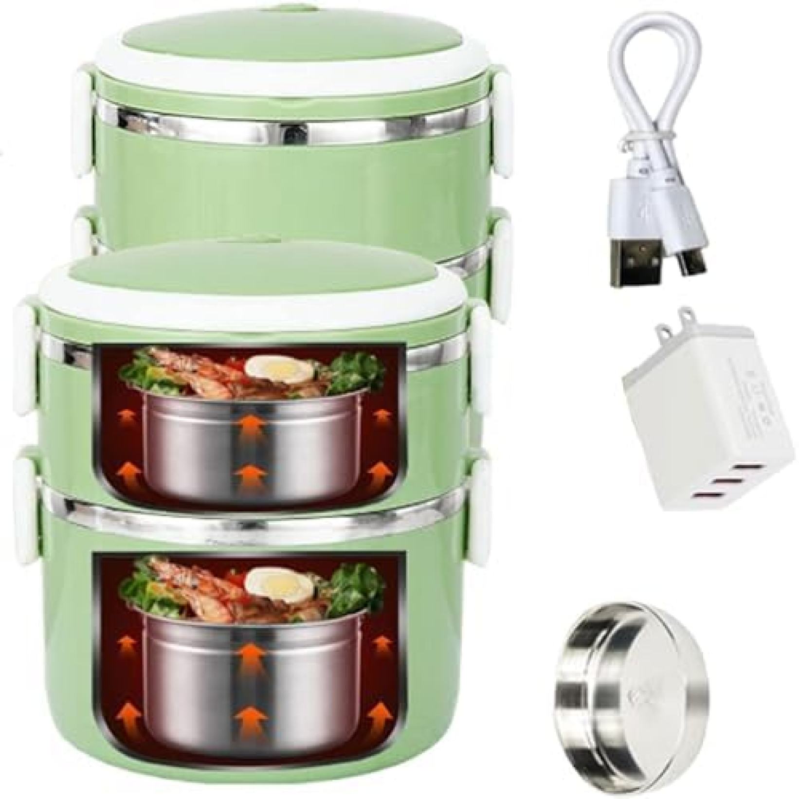 灯し火晩ご飯ボックス席 電熱弁当箱 2段式灯し火熱する式弁当箱 USB熱する 水止むを得ずなし 灯し火弁当箱 保温晩ご飯ジャー 静音 一本調子 304ステンレス鋼鋼 熱する弁当箱 車載用 通い用 赤ちゃん用 住みか 会社組織 思わしい 安全性のある
