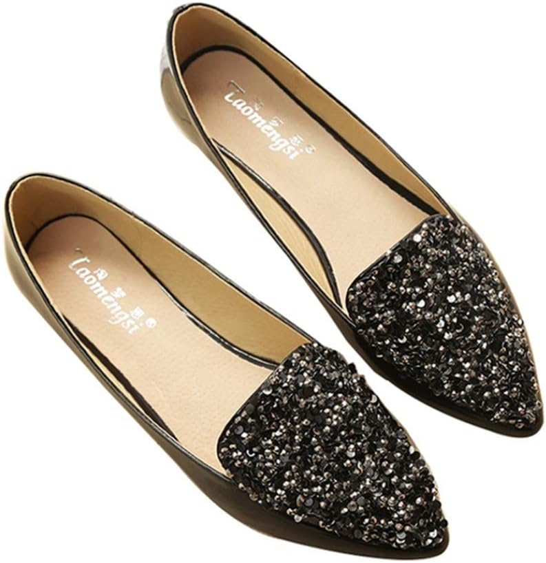 フラットシューズ レディース パンプス 痛くない ぺたんこ キラキラ フラットパンプス 黒 バレエシューズ 歩きやすい おしゃれ 結婚式 オフィス 仕事 エナメル 脱げない ポインテッドトゥ 蒸れない画像