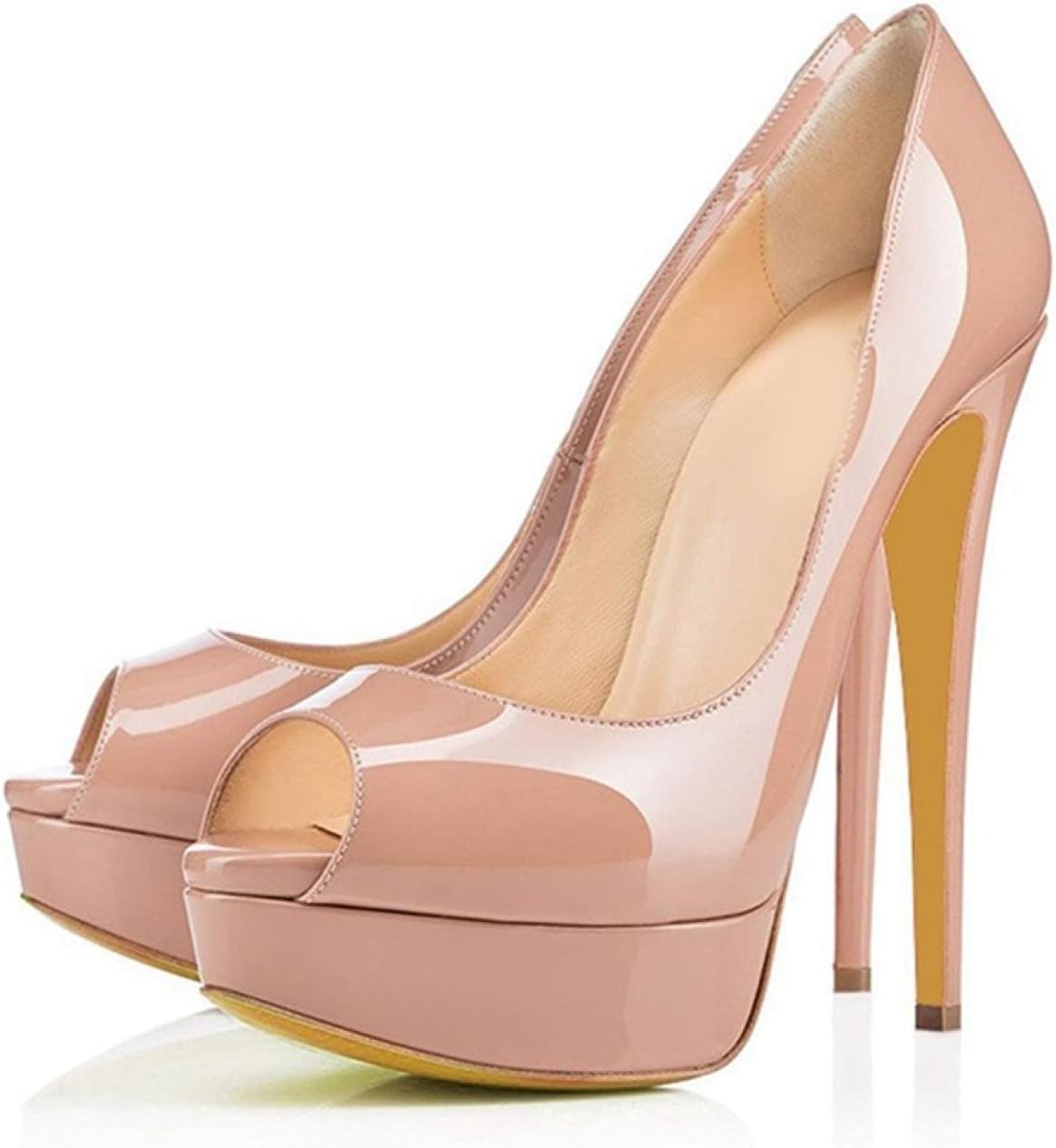 ハイヒール エナメル パンプス 痛くない 黒 大きいサイズ 歩きやすい 15cmヒール 厚底 疲れない オープントゥパンプス 美脚 結婚式 春夏 シューズ 靴 レディース ピンヒール パーティー キャ