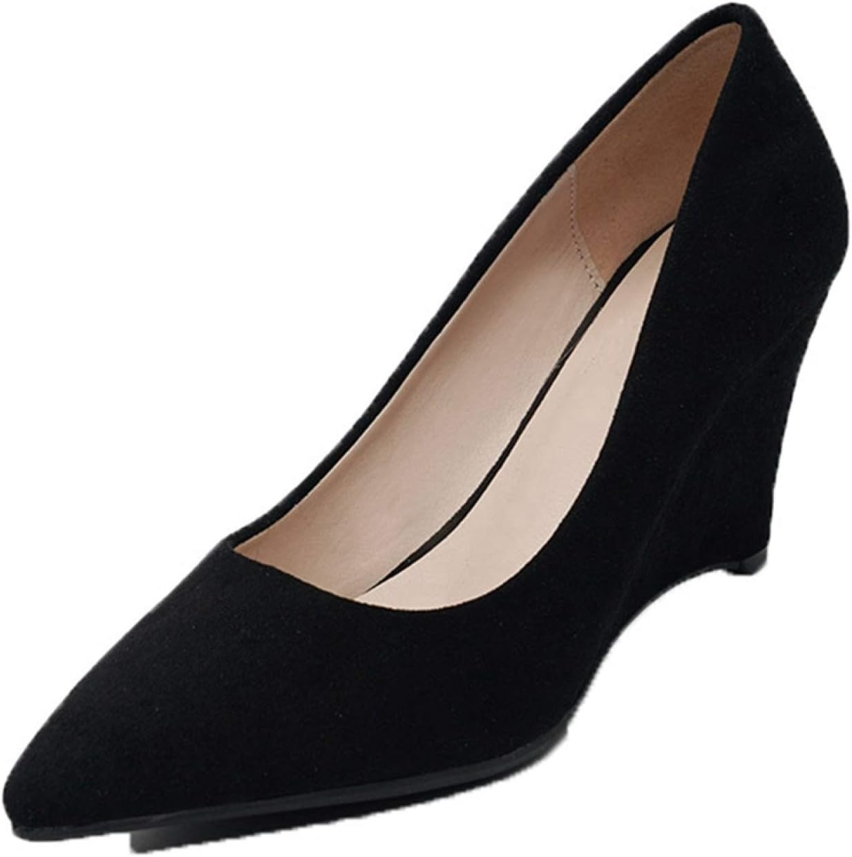 ウェッジソール パンプス 痛くない 履きやすい 7cm ハイヒール ウエッジ 走れる ぺたんこ靴 黒 赤 レディース スエード 柔らか 脱げない 大きいサイズ 美脚 ポインテッドトゥ ウェッジヒール画像