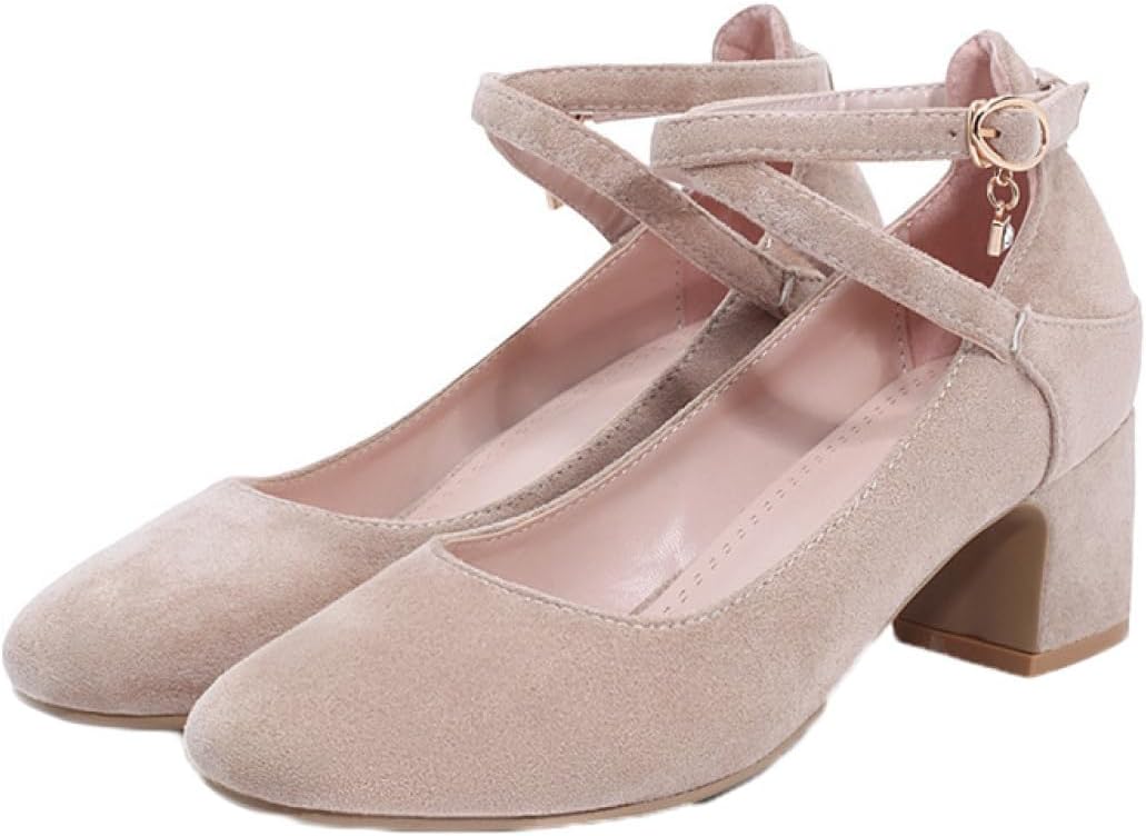 太ヒール 安定感 厚底 パンプス ストラップ スエード レディース パーティー 通勤 可愛い パンプス アンクルベルト ブラック ベージュ ピンク 黒 ミドルヒール 歩きやすい チャンキーヒール5.5｜Libre777