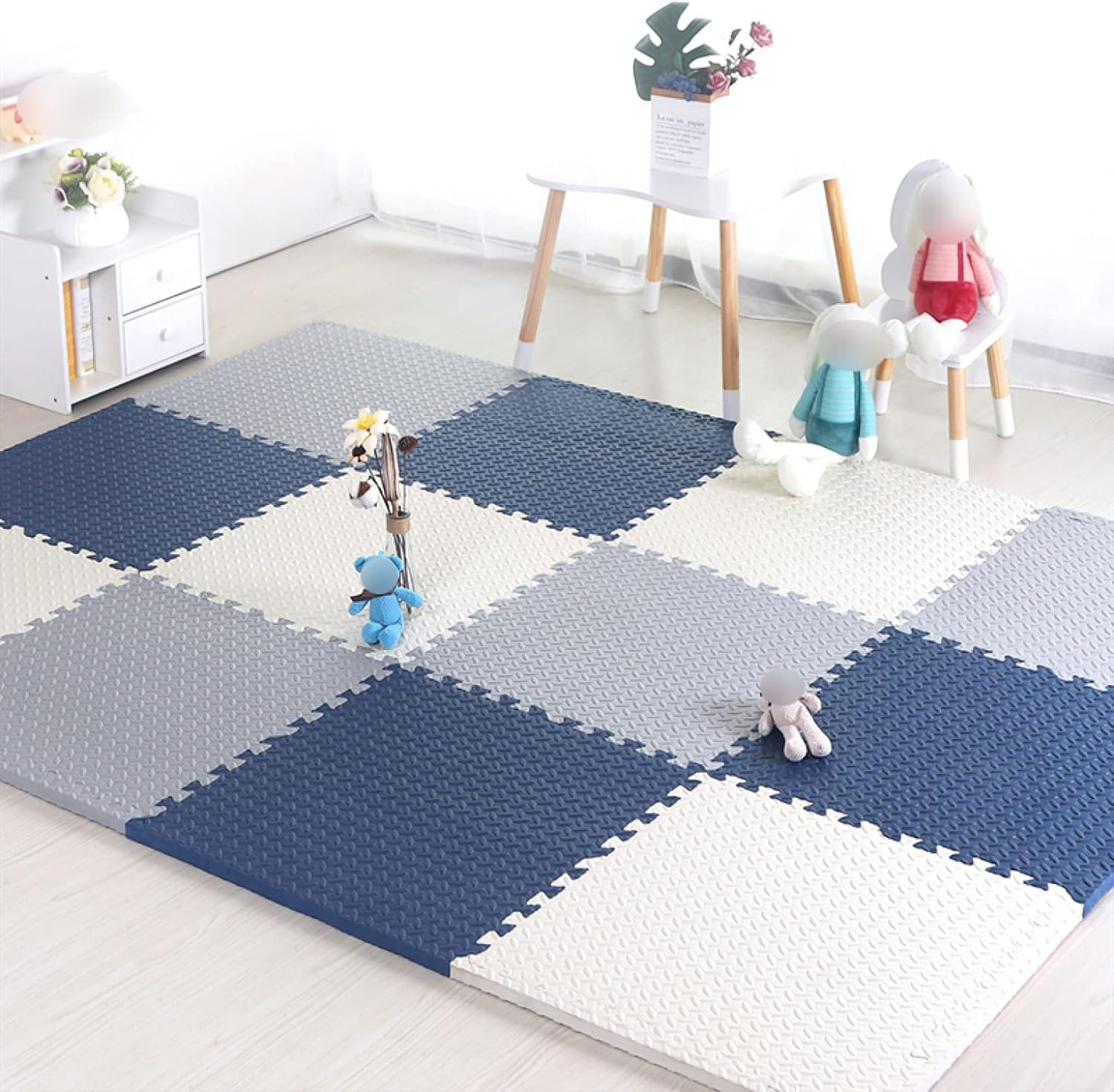 タイルカーペット カーペット 防音 厚手 ジョイントマット サイドパーツ付 ペット用 30cm L- 60cm 60*60*1.2*6 フロアマット プレイマット 無地 大判 滑り防止 撥水加工 床暖