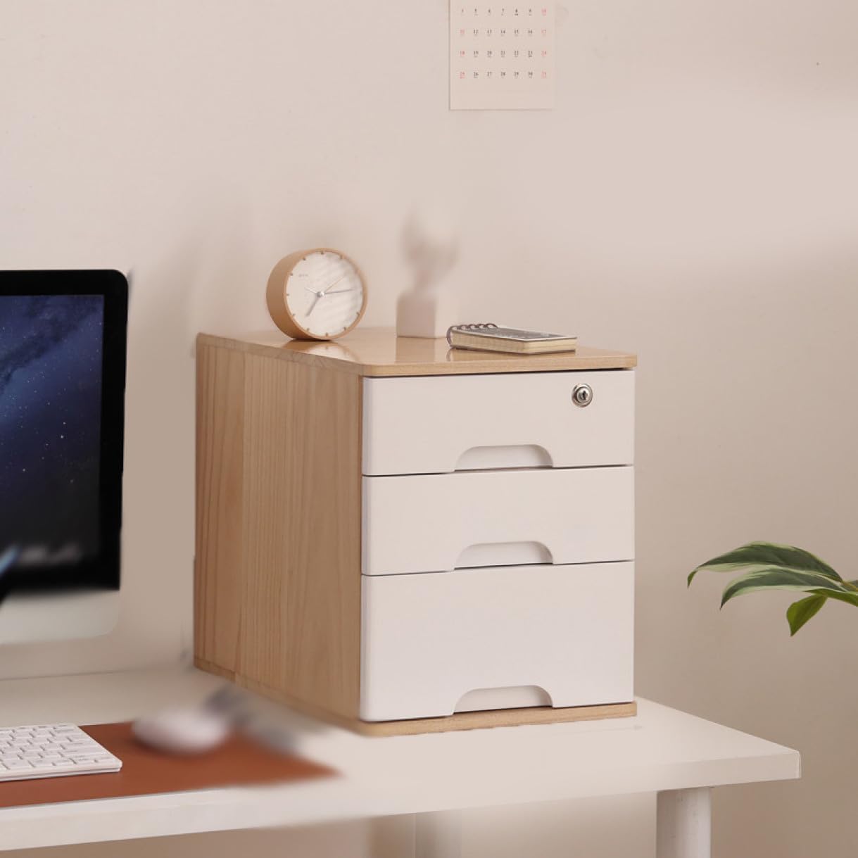 鍵付き 引き出し 木製 収納ボックス 大容量 木目調 キャビネット 収納ケース ミニチェスト デスクトップオーガナイザー スタイル1 30*40*26cm 小物入れ 多機能 ヴィンテージ調 卓上収納ケ|Libre777