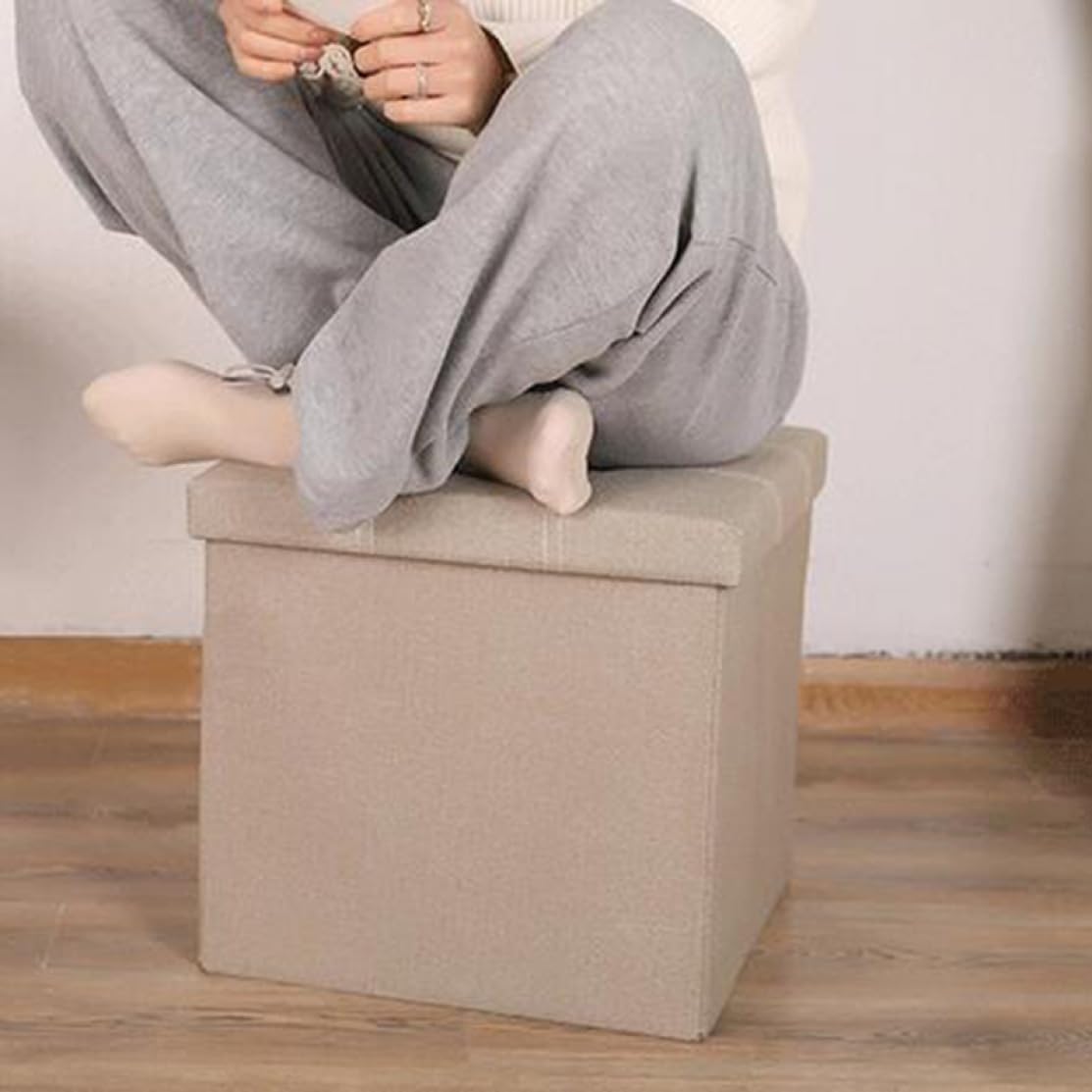 収納ベンチ 足置き台 オフィスチェア 76*38*38 防塵 収納スツール オシャレな収納ボックス 綿麻製 多機能収納 ストレージチェア インテリア カーキ 小物収納 玄関ベンチ 折り畳み式 大容量｜Libre777