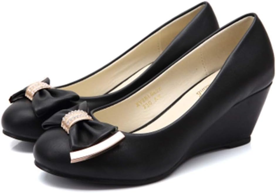 6cmヒール 美脚 パンプス レディース リボン付き 白 黒 パンプス ミドルヒール ウェッジソール 6cm ヒール パンプス 痛くない アーモンドトゥ パンプス クッション 通勤 通学 脱げない 歩|Libre777