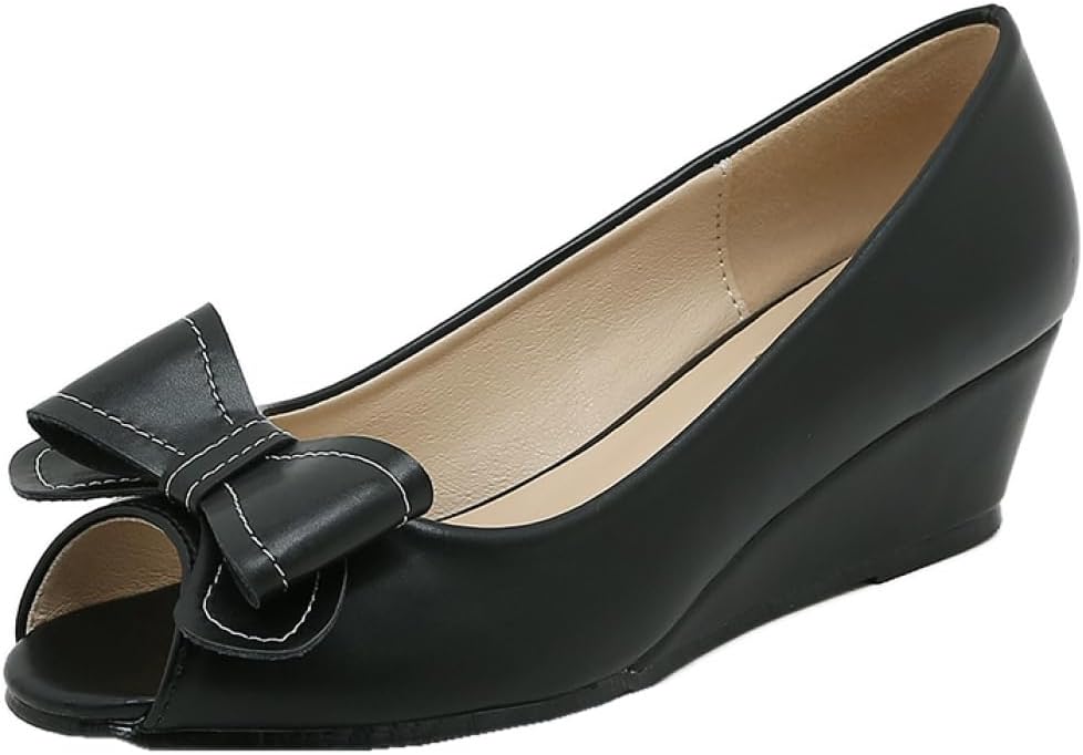 レディース パンプス 蝶結び オフィス 履きやすい 4.5cmヒール ウェッジソール オープントゥ パンプス 大きいサイズ 走れる 靴 夏 クッション 合わせやすい 痛くない 歩きやすい 疲れない 通｜Libre777