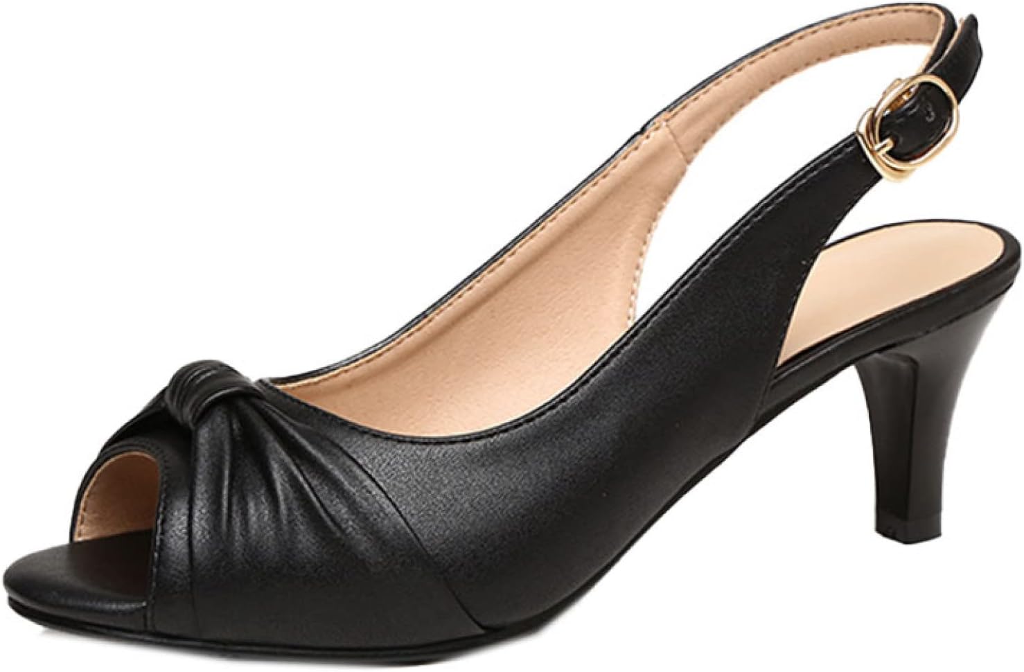 オープントゥ 美脚魅せ 5cmヒール ミドルヒール 黒 バックストラップ パンプス レディース 痛くない 春 脚長 フォーマル 上品 仕事 オフィス 通勤 セパレート ストラップパンプス サンダル お
