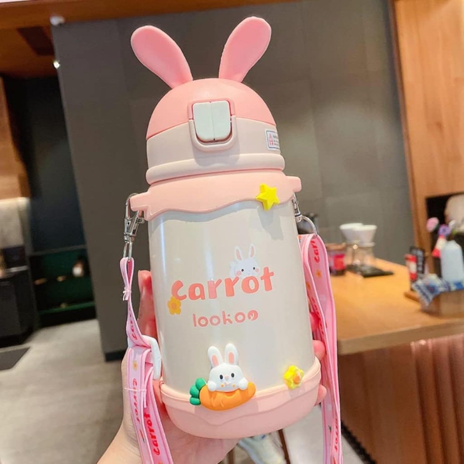 吸い筒 500ml 愛くるしげ 家兎の耳 ポンチ絵 ステンレス鋼鋼 魔法瓶 吸い筒赤ちゃん お水瓶 使いやすさ 吸い筒水呑み 持ちはこぶ 携帯型 アウトドア用ケータイマグ 手持ち部分付 2WAY 男女兼用