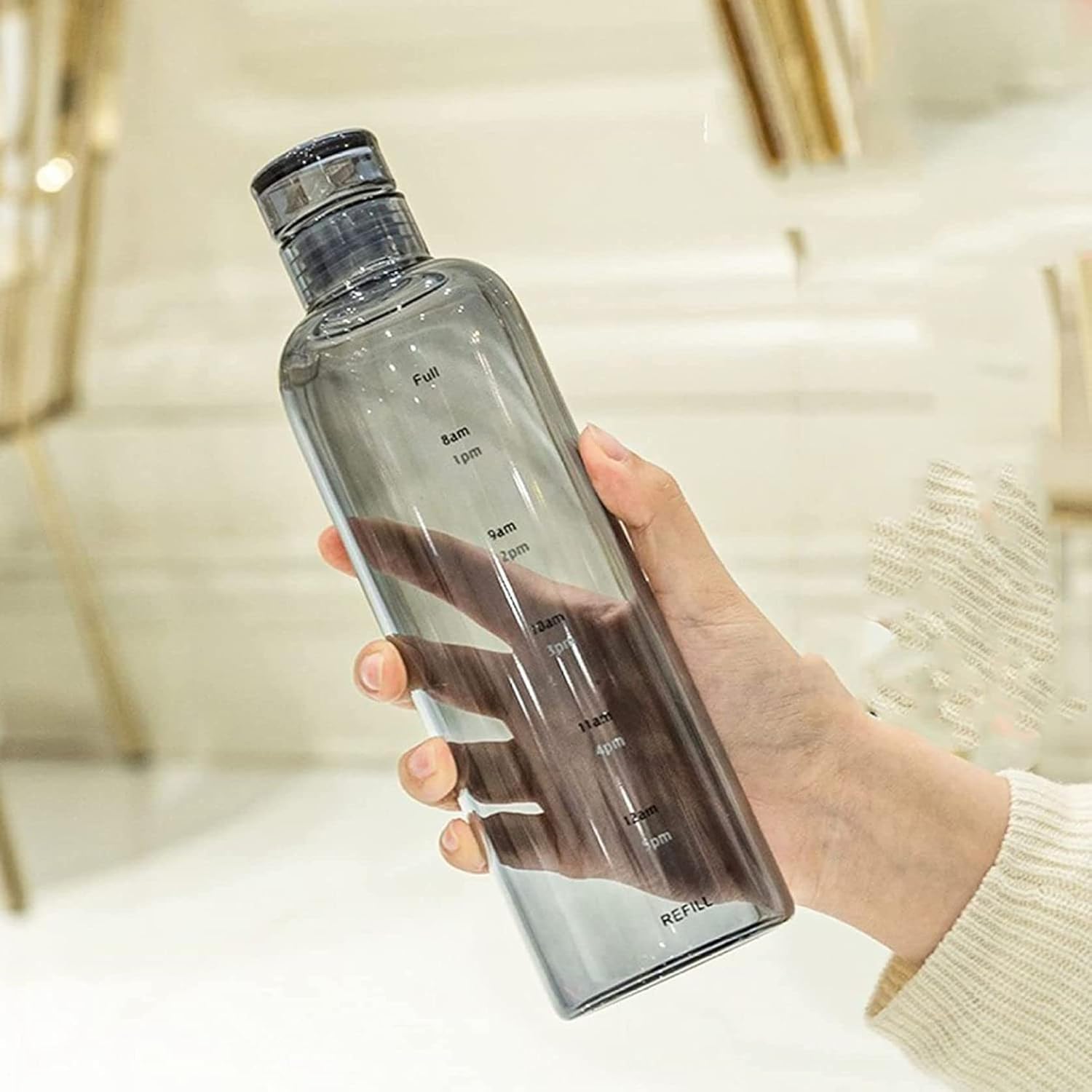 スポーツボトル 水筒 750ml ガラスタイムマーカー クリアボトル BPAフリー ウォーターボトル 耐熱ボトル ぼとる 直飲み 給水 漏れ防止 遠足 旅行 ジム アウトドア ケータイ 便利 超軽量