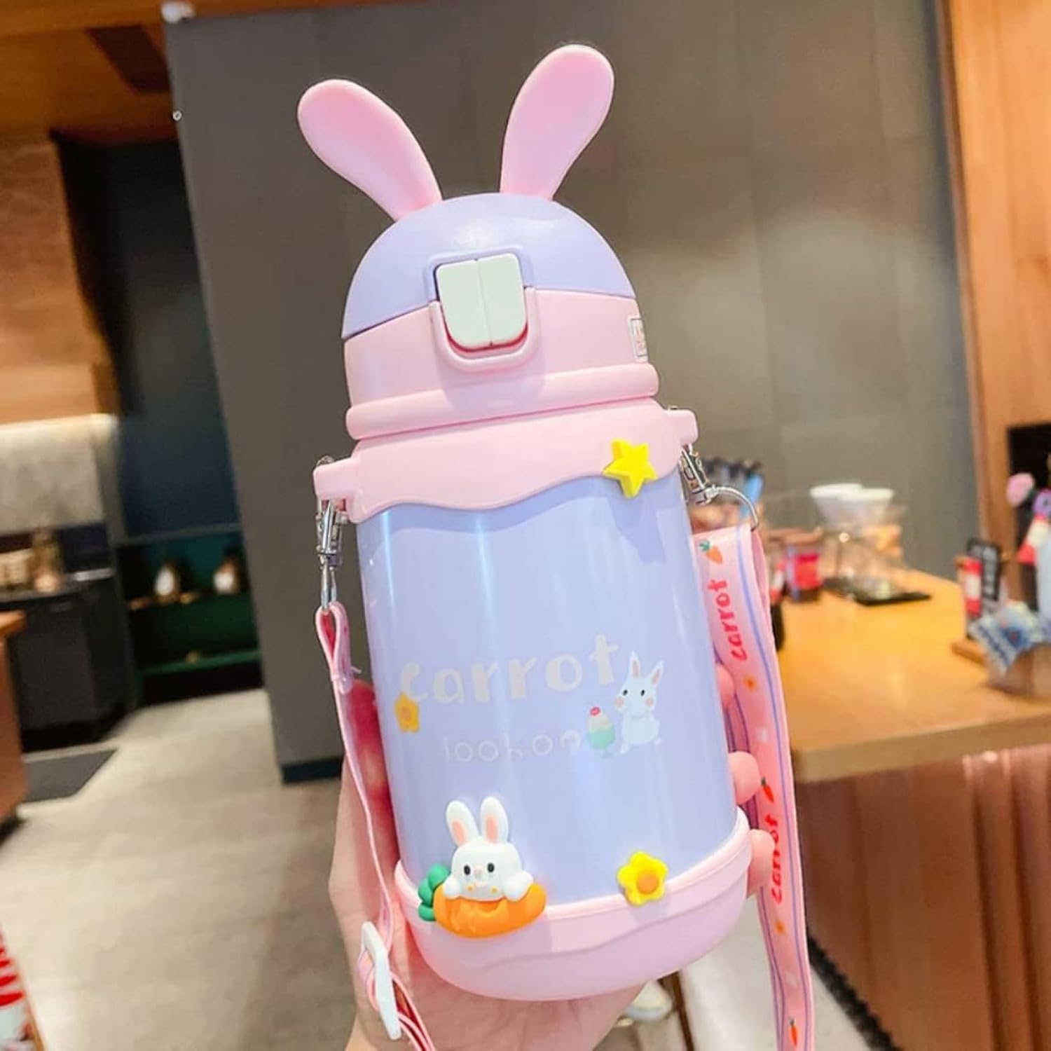 吸い筒 500ml 愛くるしげ 家兎の耳 ポンチ絵 ステンレス鋼鋼 魔法瓶 吸い筒赤ちゃん お水瓶 使いやすさ 吸い筒水呑み 持ちはこぶ 携帯型 アウトドア用ケータイマグ 手持ち部分付 2WAY 男女兼用