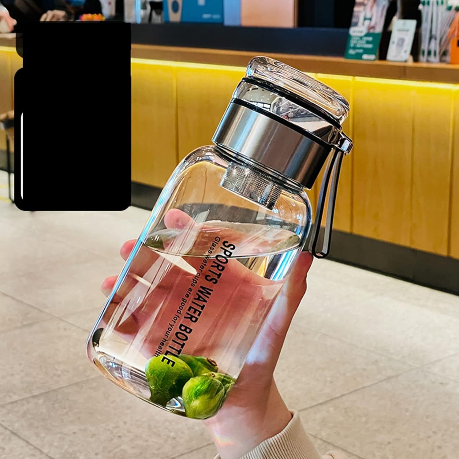 硝子吸い筒 2L 1リッター 茶こし お水瓶 吸い筒 せつ然たる瓶 直飲み 耐熱 持ちはこぶ助けになる 無鉛 水分付け足し 耐衝撃性 運動競技 運動すること用 夏用 旅する 手提げ 駈けっくら 着飾る トラベルティ