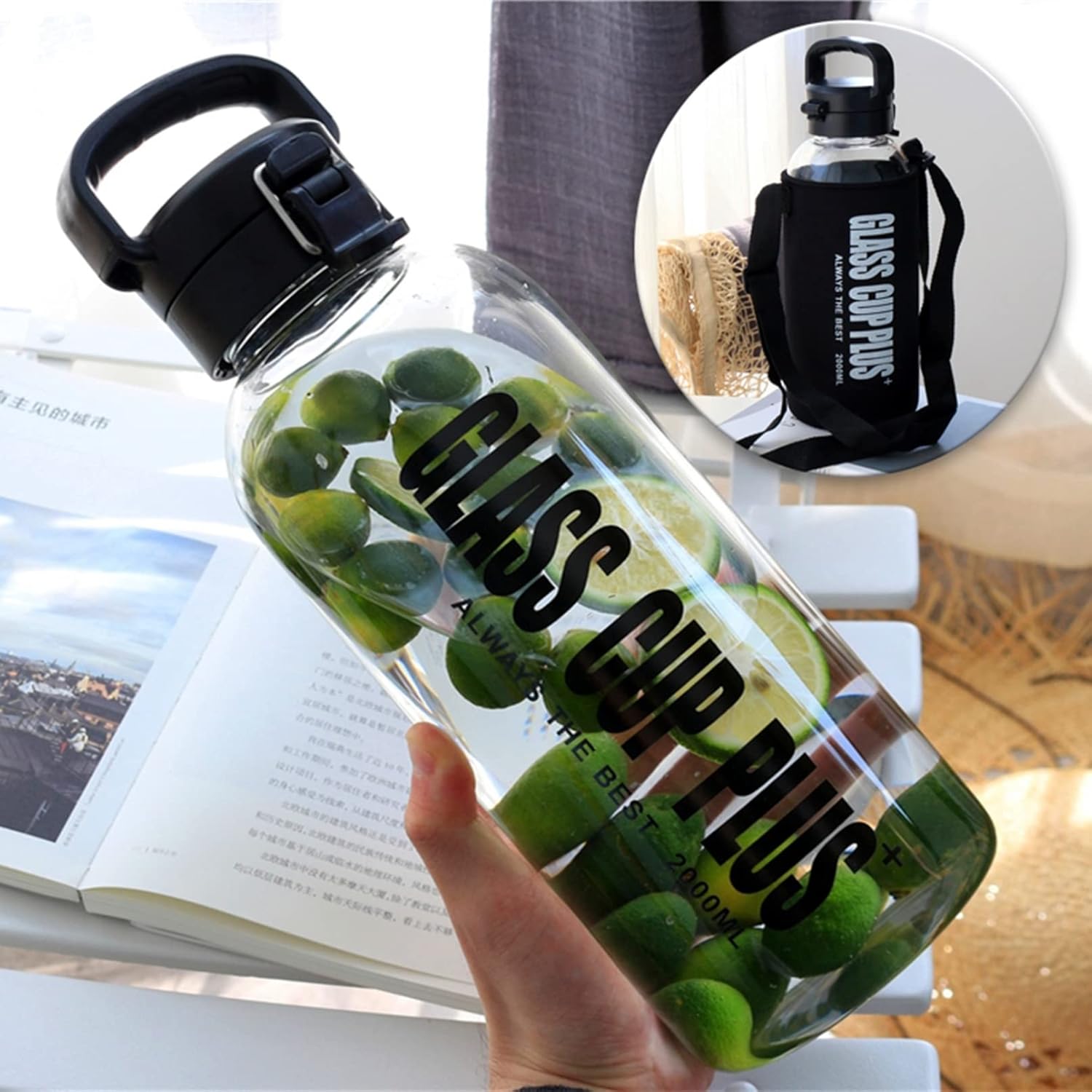 硝子吸い筒 2L 1.5L 大電気容量 ワンタッチ 茶こし せつ然たる瓶 お水瓶 直飲み 押しかぶせる付き添い人 手提げ 同盟罷工引きあげる 運動競技 運動すること 澄み切った 蓋付き添い人 洗い分かりやすい お茶入れ 耐衝撃性 旅する 虎