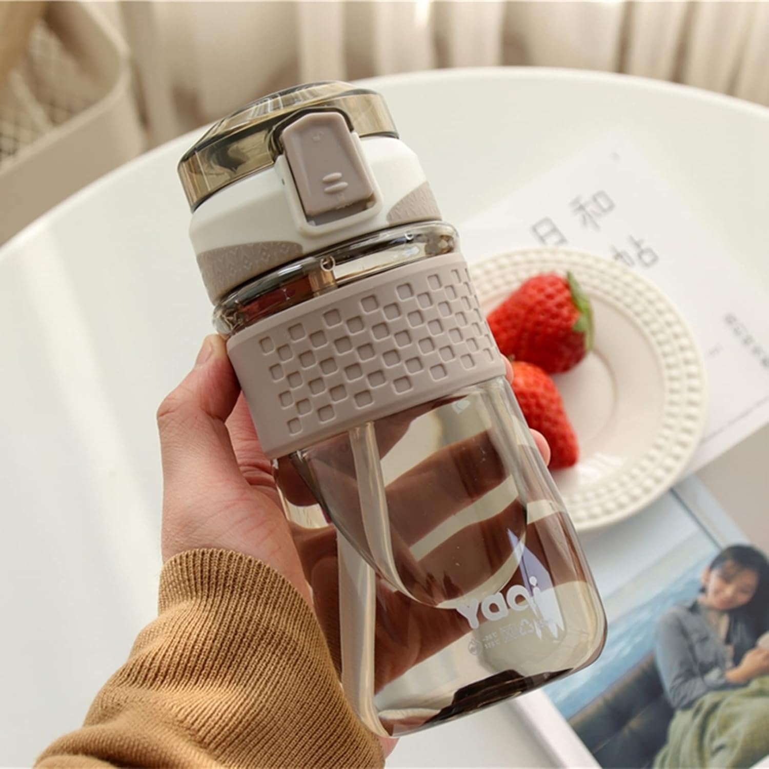 お水瓶 ミニ 吸い筒 麦わら ワンタッチ 耐熱原料品 紅茶瓶 耐冷耐熱 澄み切った 蓋付き添い人 洗い分かりやすい 手提げ 水 お茶入れ 耐衝撃性 ぼとる 執務室用 通い ポーツ 運動すること用 男女兼用 5