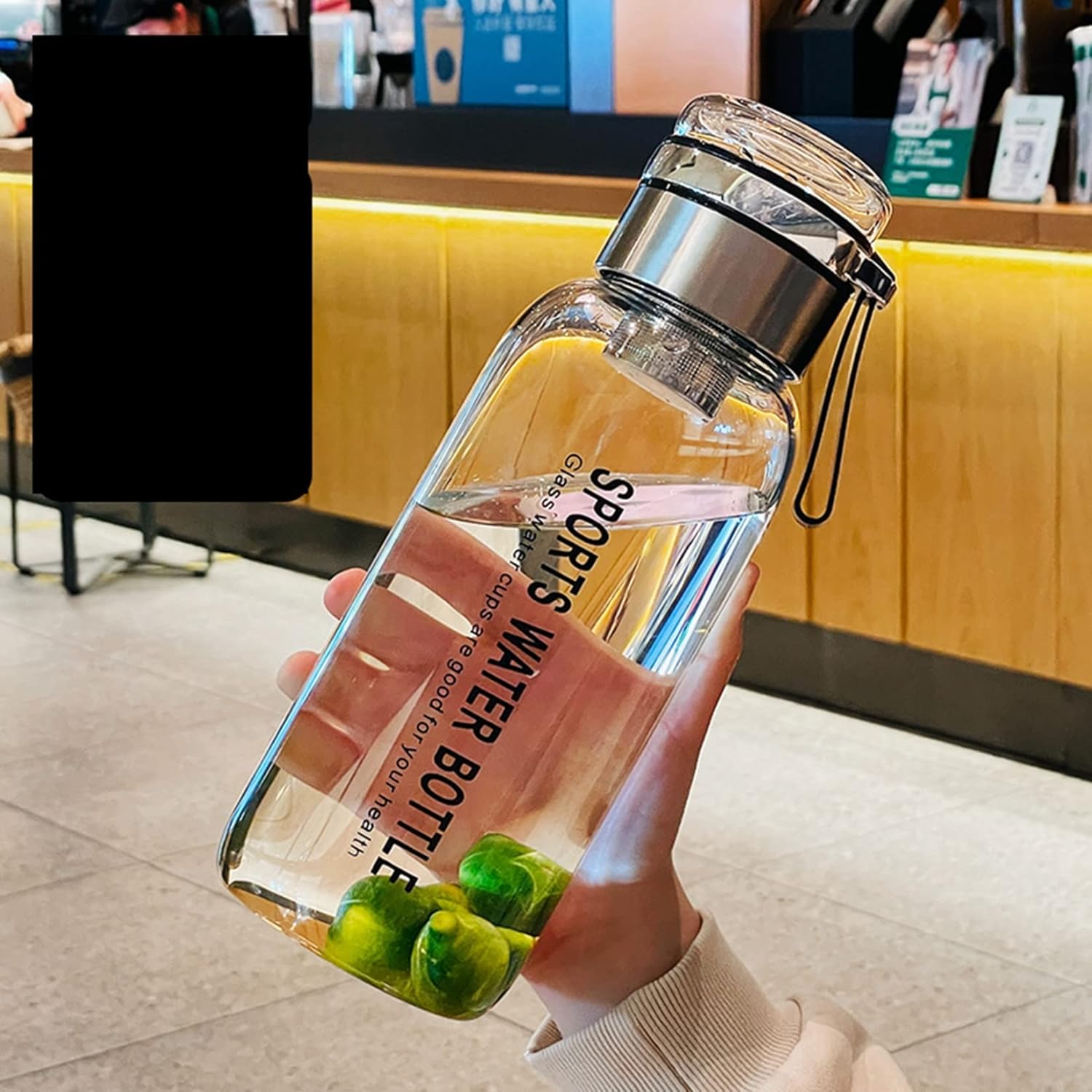 ガラス水筒 2L 1リットル 茶こし ウォーターボトル 水筒 クリアボトル 直飲み 耐熱 持ち運び便利 無鉛 水分補給 耐衝撃性 スポーツ 運動用 夏用 旅行 手提げ ランニング お洒落 トラベルティ