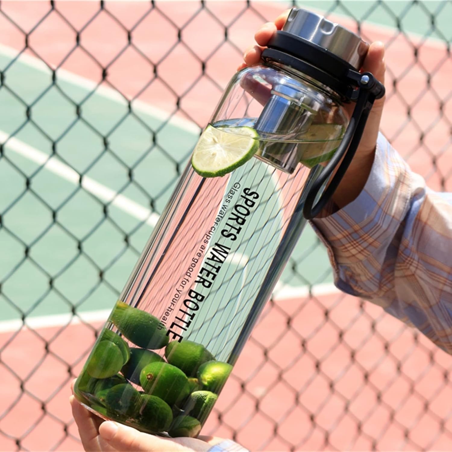 2L 1L 硝子吸い筒 茶こし 茶懸け隔てる式 大電気容量 ステンレス鋼 ケイ素樹脂 お水瓶 吸い筒 せつ然たる瓶 直飲み耐熱 水瓶 洗い分かりやすい アウトドア 手提げ 手持ち部分 運動すること用 曲がった掛け 執務室