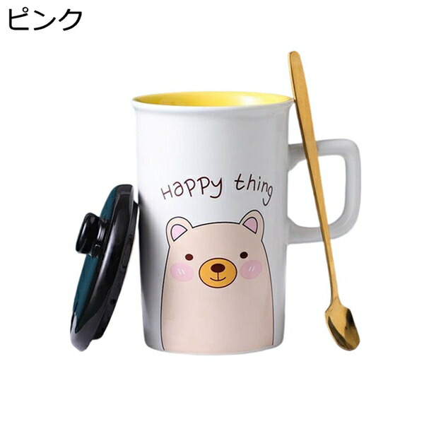 セラミック　マグカップ　蓋付き　防塵　スプーン付き　可愛い　動物柄　英字柄　おしゃれ　耐熱　家庭での食器　子供　入学　カップル　食器　コーヒーカップ　牛乳　朝食　ティーカップ　大容量　340ml　全4色