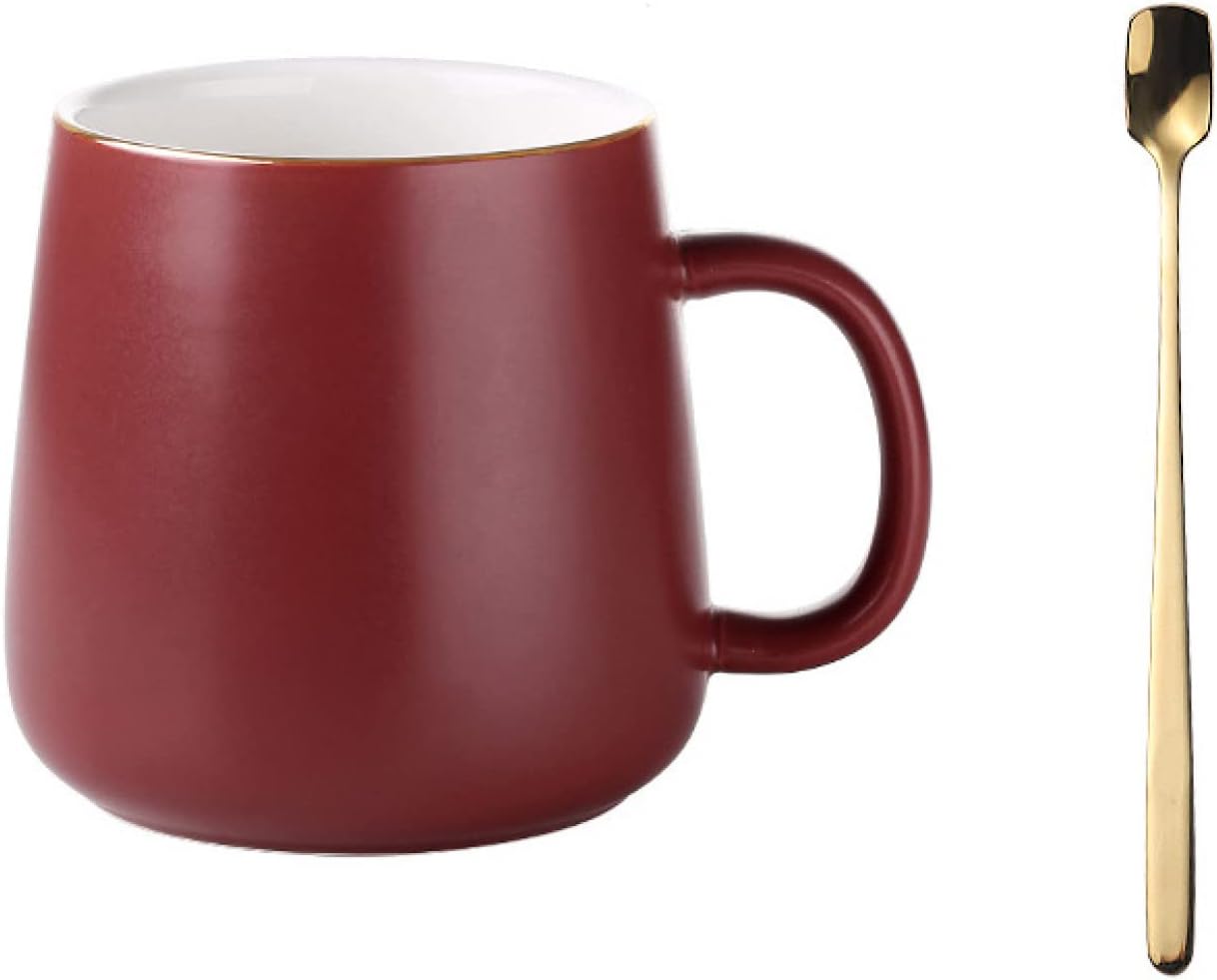 マグカップ 陶器 380ml 赤色 無地 スプーン付き クリスマス ギフト カップル ホーム オフィス コーヒーショップ 喫茶店 人気 ご夫婦 結婚記念日 新築祝い 女性 男性 可愛い エスプレッソカ