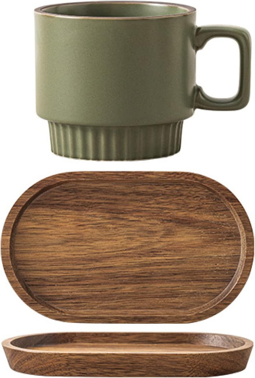 マグカップ 陶器 350ml 抹茶緑 無地 トレイ付き クリスマス ギフト カップル ホーム オフィス コーヒーショップ 喫茶店 人気 ご夫婦 結婚記念日 新築祝い 女性 男性 可愛い エスプレッソカ|Libre777