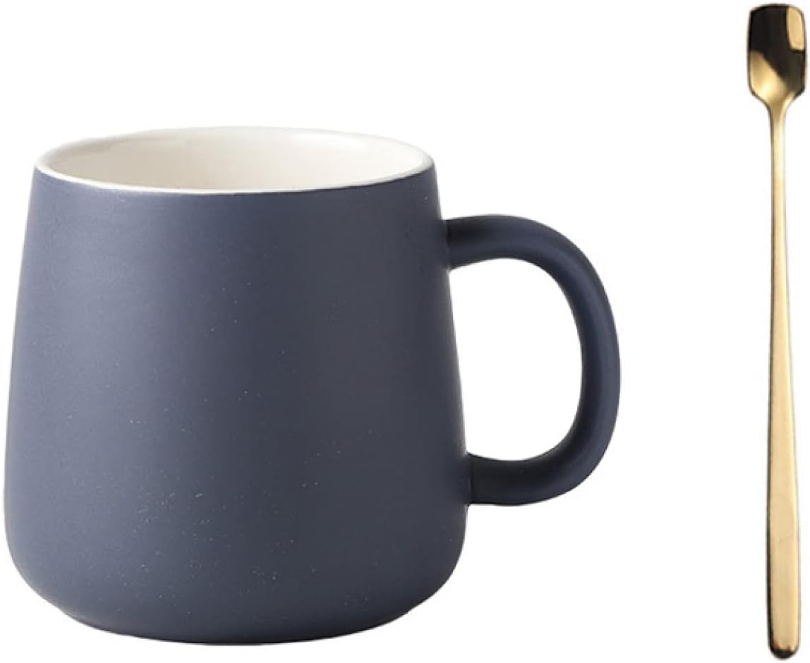 マグカップ 陶器 380ml 灰青色 無地 スプーン付き クリスマス ギフト カップル ホーム オフィス コーヒーショップ 喫茶店 人気 ご夫婦 結婚記念日 新築祝い 女性 男性 可愛い エスプレッソ
