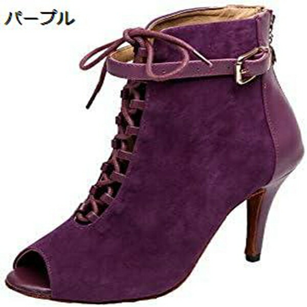 女性 ラテンシューズ 社交ダンス ラテンシューズ ハイヒール 室内用 ダンス用品 ダンスシューズ ブラック パープル ヒール約8.5cm タンゴ ジャズダンス シューズ シューズ ダンス発表会シューズ スエード サルサ|Libre777