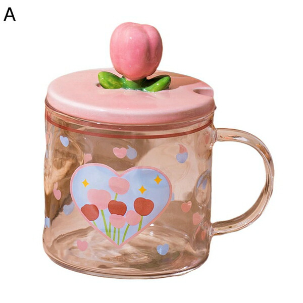コップ チューリップ 今めかしい 耐熱硝子 割れにくい 珈琲 茶の葉 乳汁 紅茶優勝杯 珈琲優勝杯 蓋付き添い人 お匙付き添い人 耐冷 洗い分かりやすい 食器 お上さん 学習者 生まれ落ちる日 差し上げ物 大きめ 450ml サクラ色