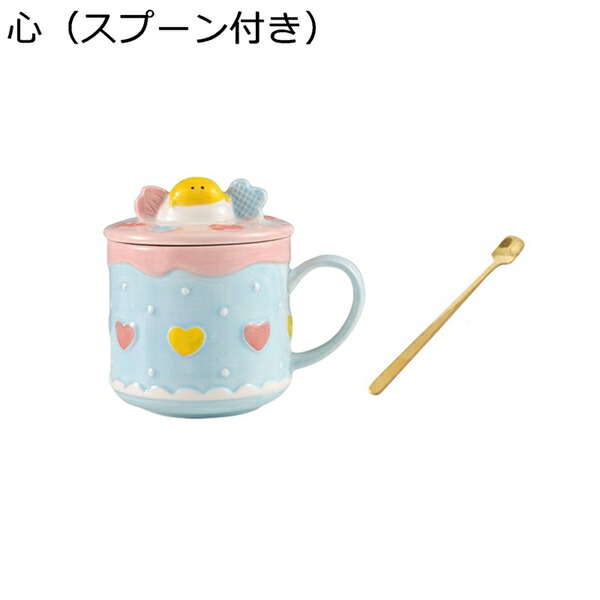 マグカップ 陶器 大きめ コーヒーカップ 蓋付き 390ml スプーン付き おしゃれ 紅茶 コーヒー ジュース 牛乳 水カップ ホーム 大人 子供 女の子 男の子 可愛い 耐熱 ティーカップ お茶カップ 牛乳カップ