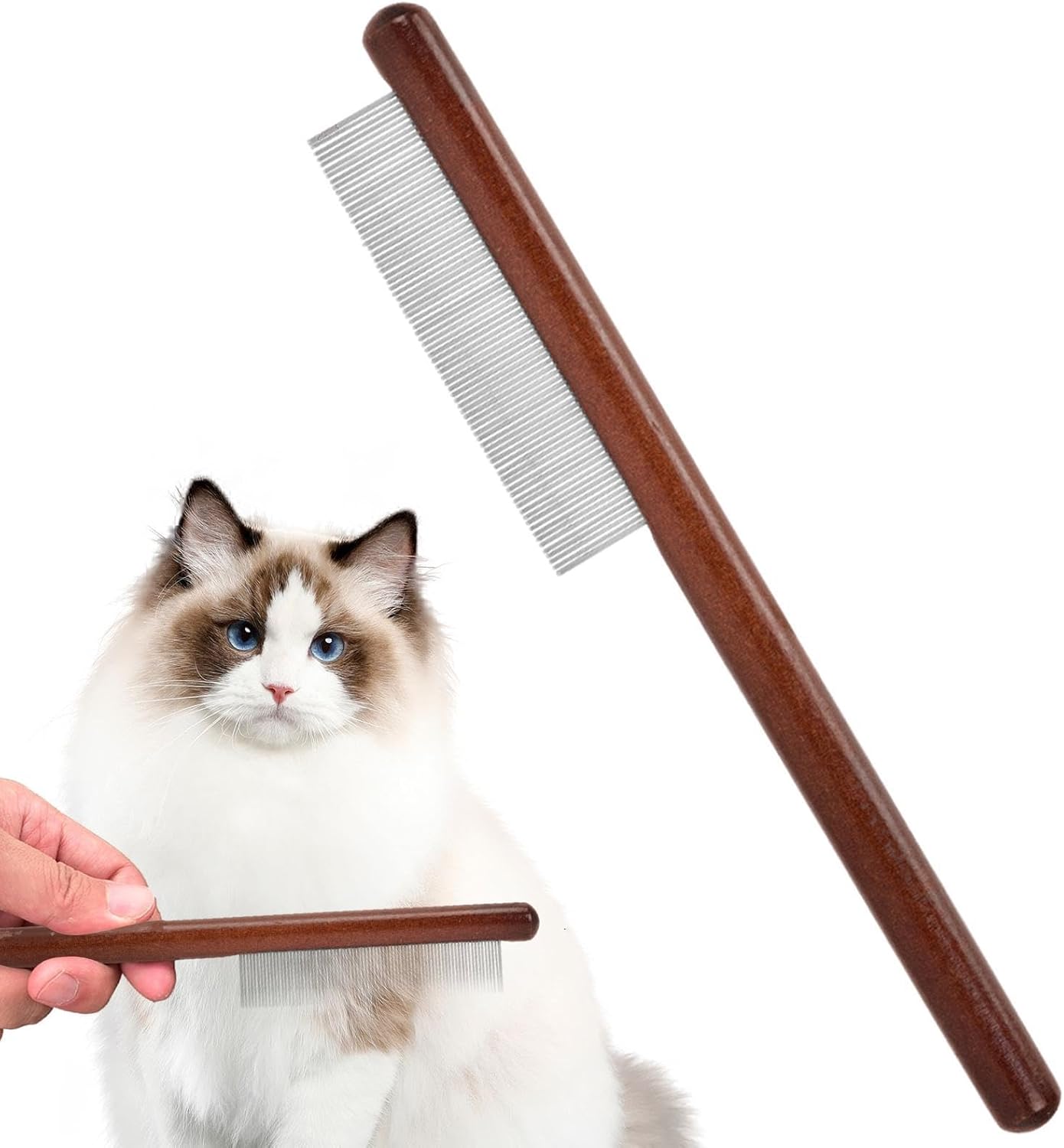 犬用ノミとり櫛、猫用コーム、ペット用コーム、犬猫用木製コーム、脱毛、結び目開き、美容グルーミングコーム、浮き毛の卸売除去、木製コーム 猫用ノミ取り櫛 木製ハンドルポータブルノミ取り櫛 | 密な歯ペット