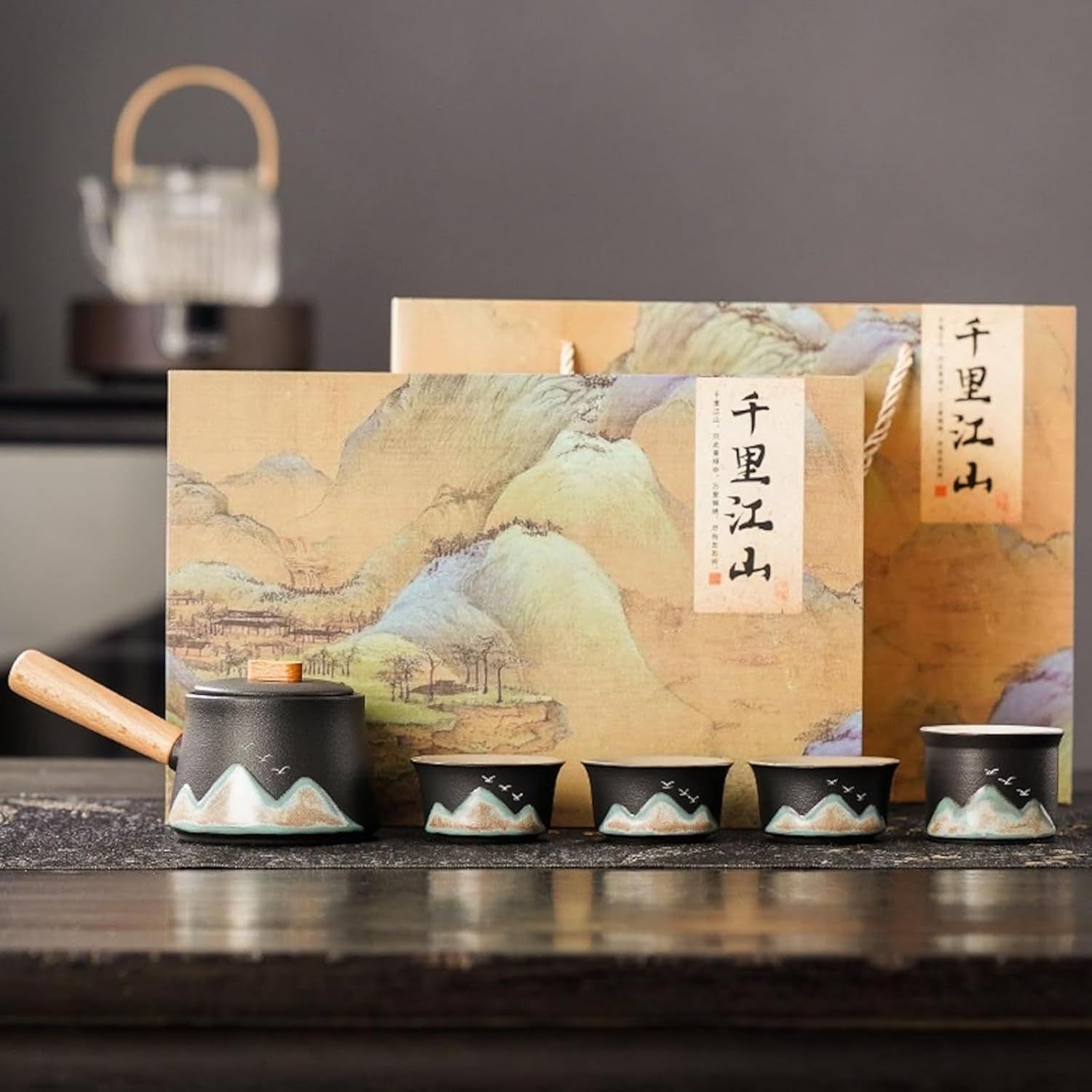 中国茶器セット 茶器 茶具 陶器 急須 湯呑み お茶缶 セット 携帯 台湾茶器 旅行ティーセット 茶の入れ 携帯用茶具 車載旅行茶器セット お手入れも簡単 高級 父の日 芸術 母の日 6点セット おし｜Libre777