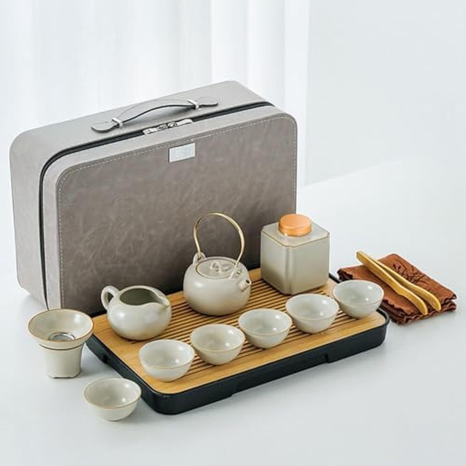 ティーセット 番茶器セット マルチ 陶器 茶わん 茶器揃な 湯飲み 煎茶道具 無地 急須セット 収納バッグ付き カップ ティーポットセット 上品 シンプル お出掛け 北欧風 自宅用 ピクニック用 来客｜Libre777