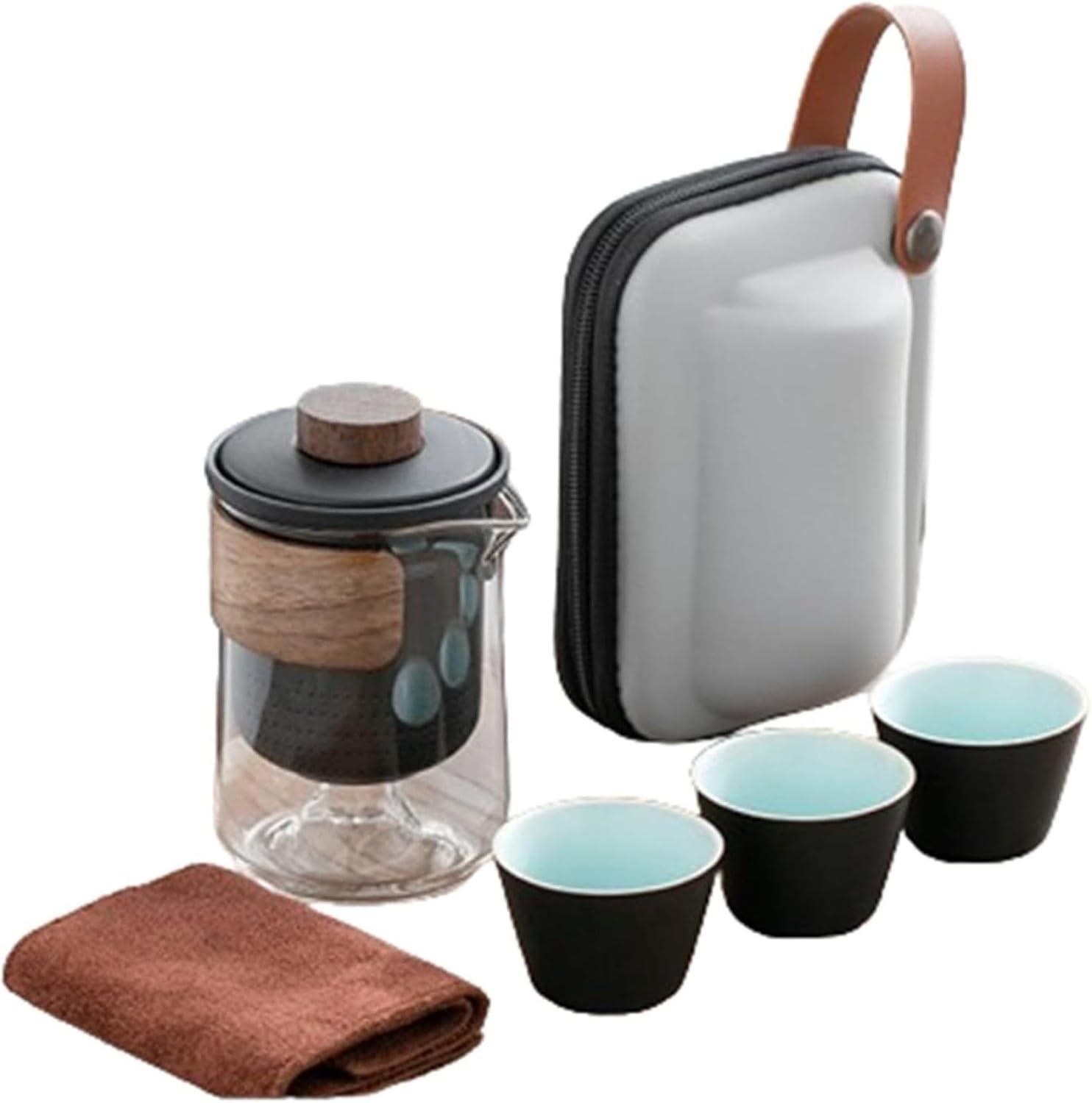 茶器セット ティーセット 陶器 和風 陶器 湯呑みセット コンパクト お出かけ用 収納バッグ付き 和風 急須 4点セット 旅行茶器セット 茶器シンプル携帯アウトドア旅行車載カンフー 茶器セット|Libre777