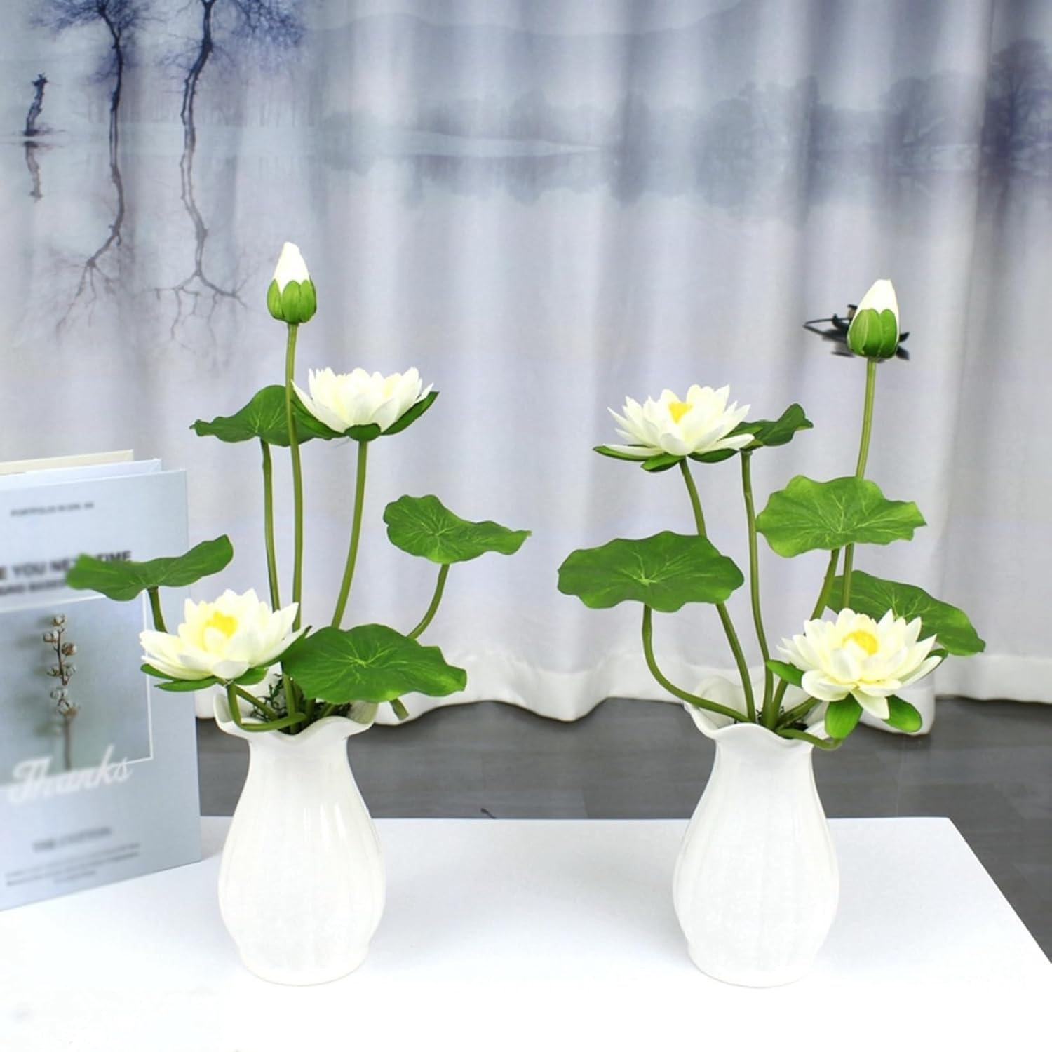 造花 インテリア 北欧 卓上 陶器花瓶付き 造花セット 蓮の花 フェイクフラワー アートフラワー 枯れない花 人工観葉植物 おしゃれ プレゼント 花束 ブーケ 部屋飾り お仏壇 仏花 お供え 置物