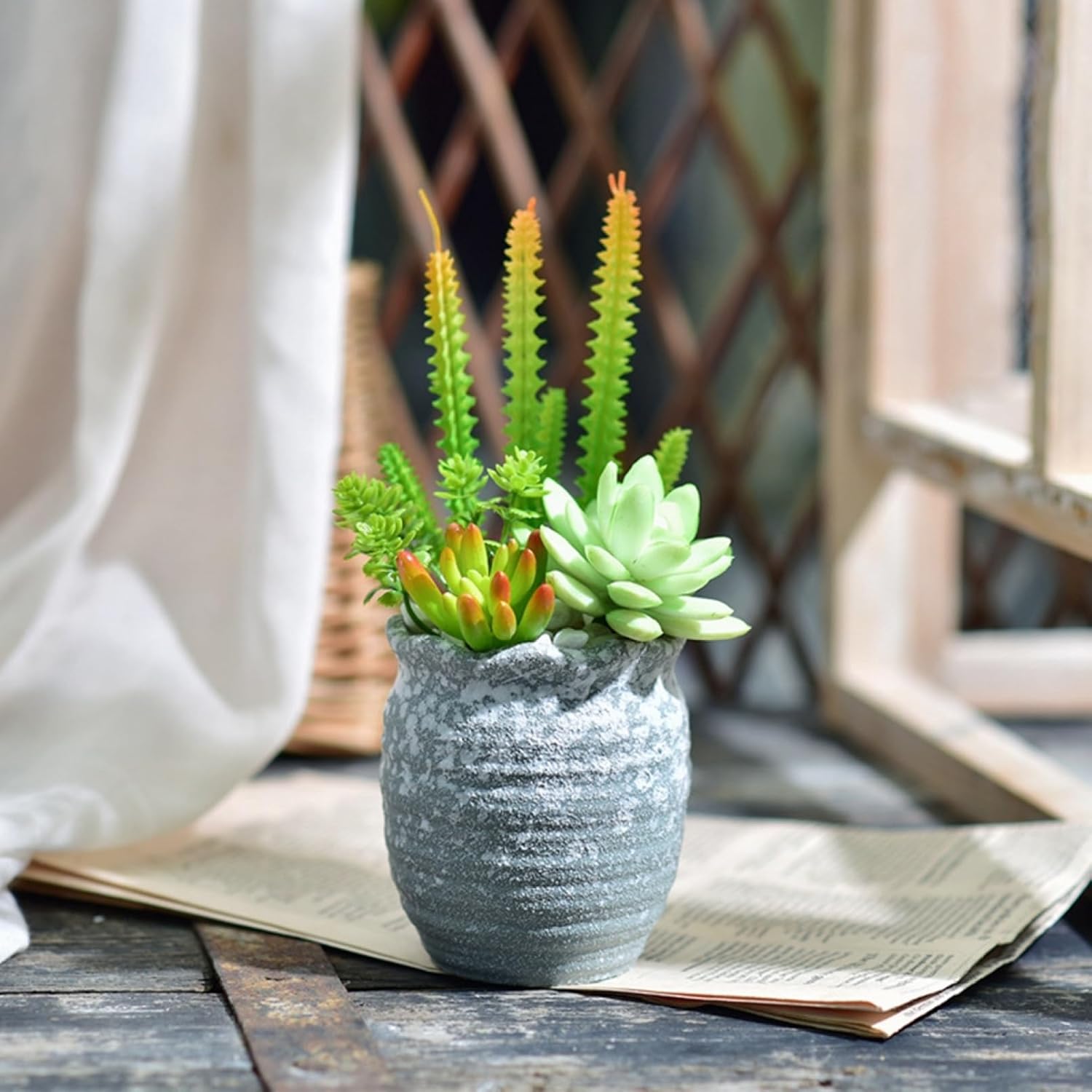 楽天市場】フェイク 多肉植物 寄せ植え 人形付き おしゃれ 多肉植物