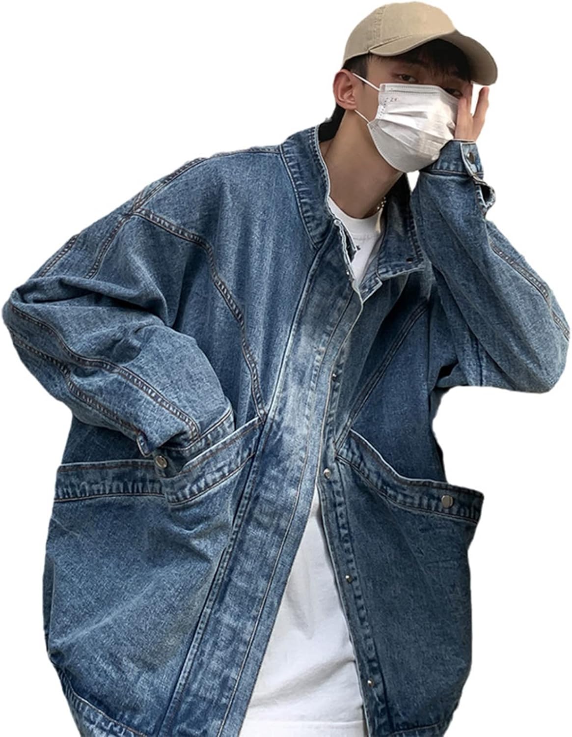 立ち襟　デニムジャケット　ジャン　メンズ　春秋　防風　防寒　お出かけ　通勤　通学　カジュアル　デニムコート　ジージャン　ウォッシュ加工　ヴィンテージ風　着回し　ゆったり　大きいサイズ　M-5XL　ブラ 15,154円