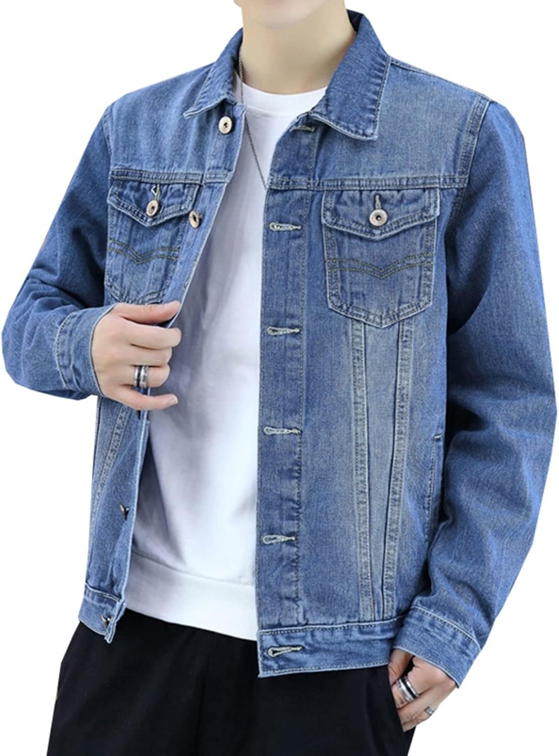 デニムジャケット　ジャン　メンズ　ゆったり　大きいサイズ　M-3XL　ウォッシュ加工　ヴィンテージ　かっこいい　デニムコート　ジージャン　折り襟　着回し　カジュアル　お出かけ　通勤　通学　防風　防寒