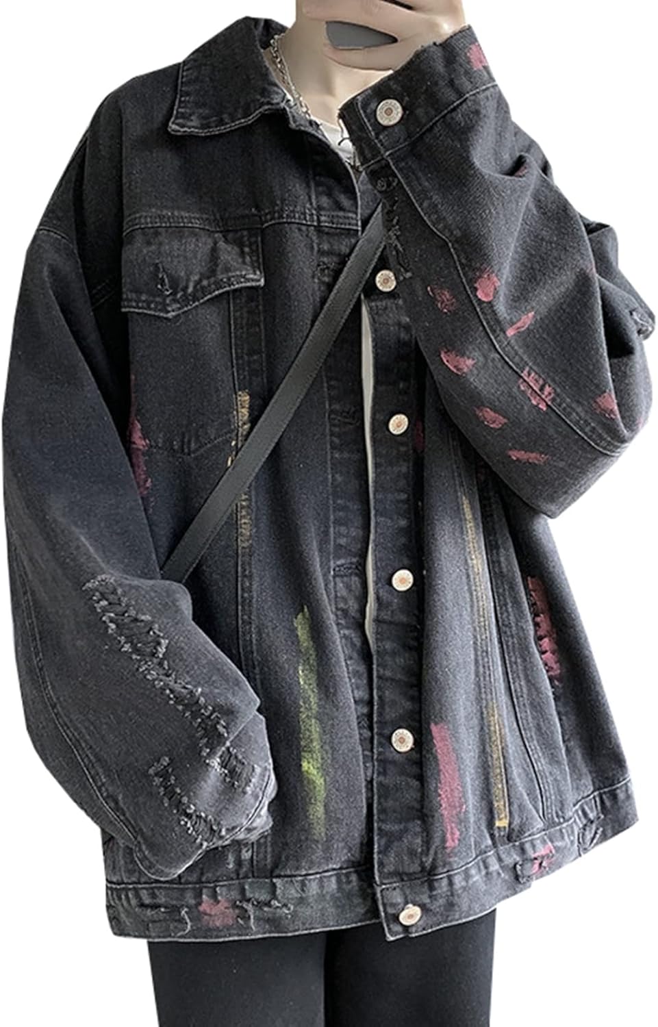 -3XL　デニムジャケット　メンズ　春秋　防風　防寒　カジュアル　お出かけ　通勤　通学　ジャン　カッコイイ　着回し　ゆったり　大きいサイズ 　ジージャン　おしゃれ　ダメージ加工　プリント柄　ブルー　ブ