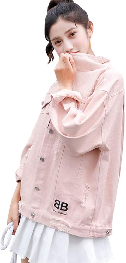 レディース ジャン 春秋 開襟 S/M/L 大きいサイズ 防風 防寒 ジージャン ストレッチ 着痩せ 英字柄 ダメージ加工 ファッション きれいめ ゆったり お出かけ 通勤 通学 デニムジャケット 4|Libre777