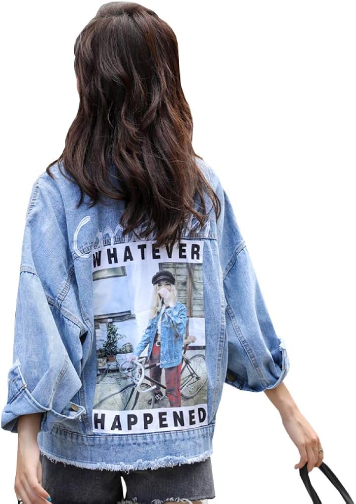 -2XL デニムジャケット ジージャン レディース 春秋 キャラクター柄 ブルー ブラック 大きいサイズ ストレッチ 着痩せ バリ ファッション きれいめ ゆったり 防風 防寒 お出かけ 通勤 通学