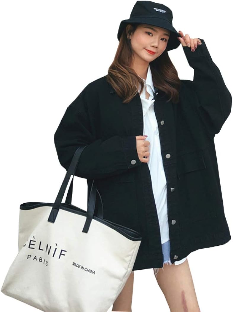 -L ジーンズ上衣 ジージャン レディース 烏兎 無地 青み 黒いこと 開襟 馬鹿でかい大きさ 伸ばすこと 着痩せ 流行り物 好いたらしいめ ゆったり 防風 防寒 お出かけ 通い 通学 ジャン