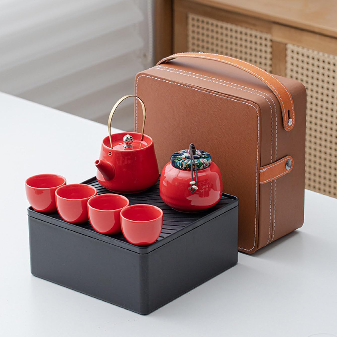 旅行ティーセット 急須 茶器 茶器セット和風急須 セット ティーポット 陶磁 お茶出し 和風急須 煎茶碗 カラー6 お茶セット 湯呑み ティーセット旅行茶具 茶道具 A 収納バッグ付き 陶器湯呑みセッ｜Libre777