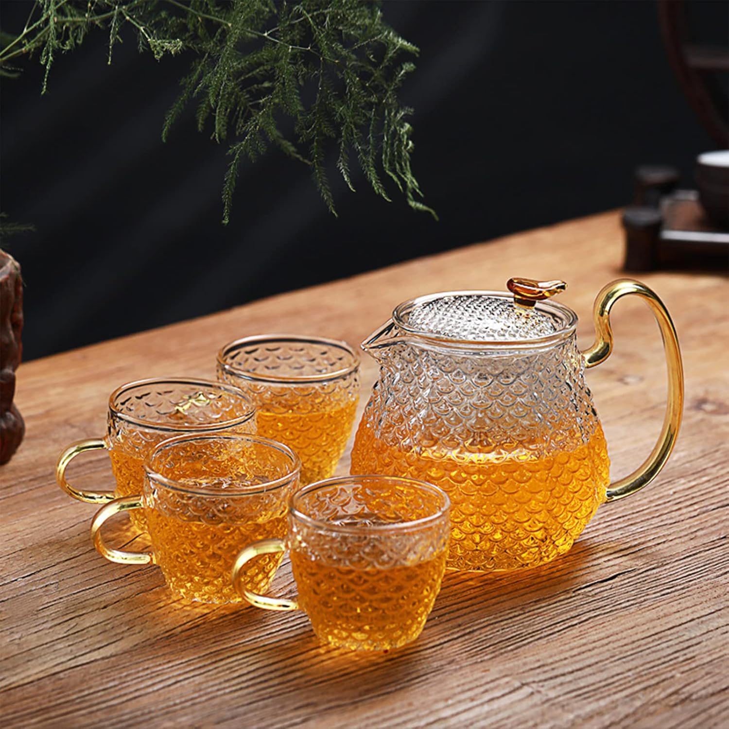 ティーポット 紅茶優勝杯 優勝杯仕かける 5点仕かける 槌骨? 茶器 急須 耐熱性 耐熱瑠璃 直火可 身をもって暖める 茶こし付き添い人 手持ち部分付き添い人 湯呑み 4人 内 家 事務室 連れ出す 紅茶の葉 花茶 フルーツ コーヒー・お茶用品-中国茶器